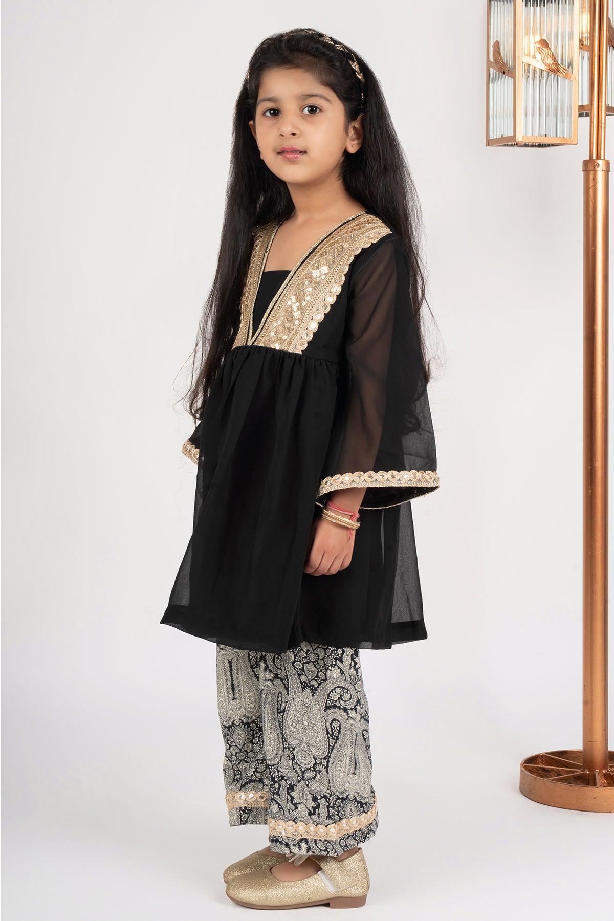 Black Peplum Top & Print Pants