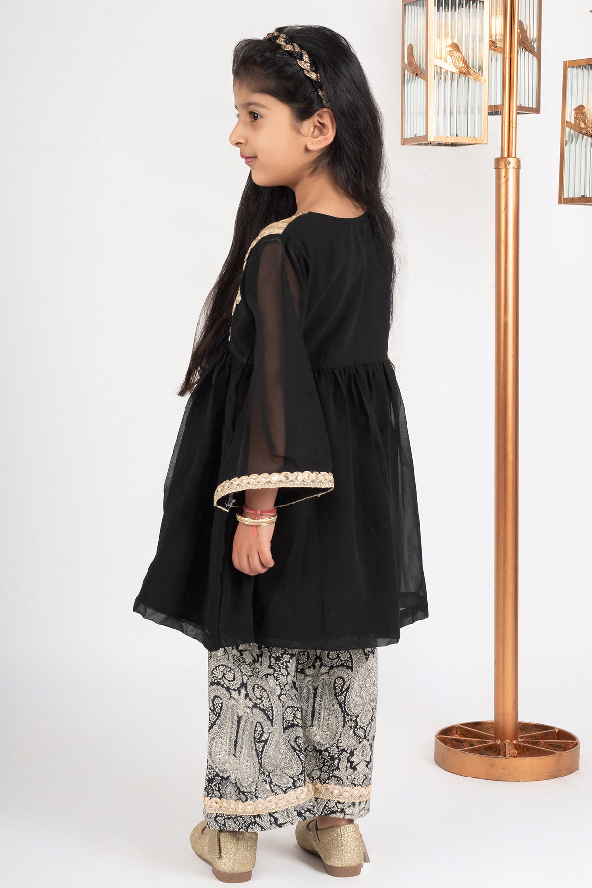 Black Peplum Top & Print Pants