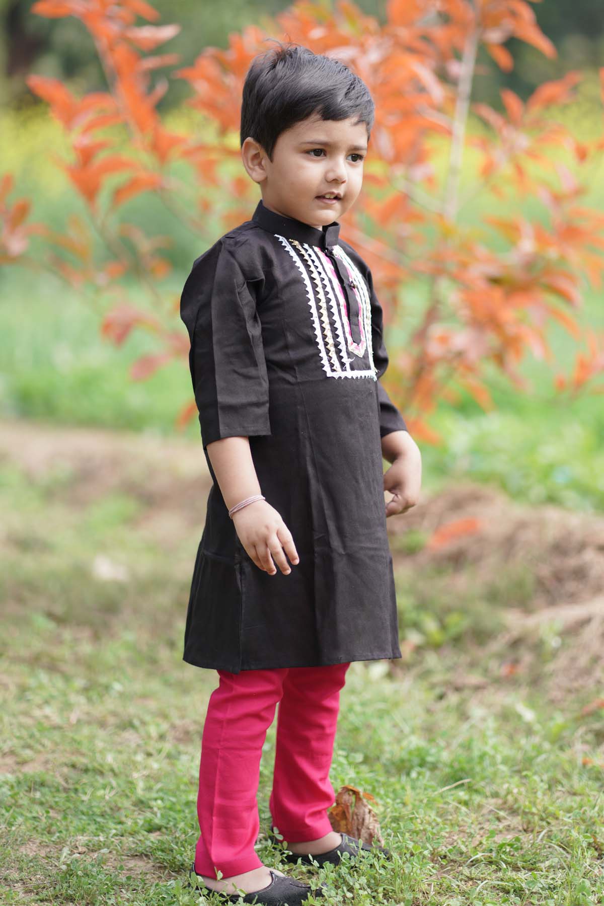 Black & Pink Cotton Kurta Set