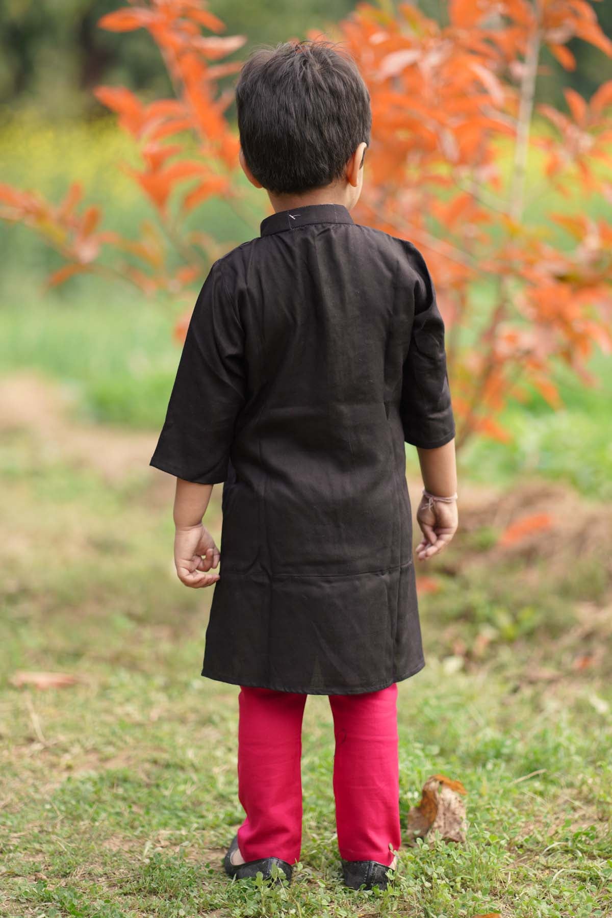 Black & Pink Cotton Kurta Set