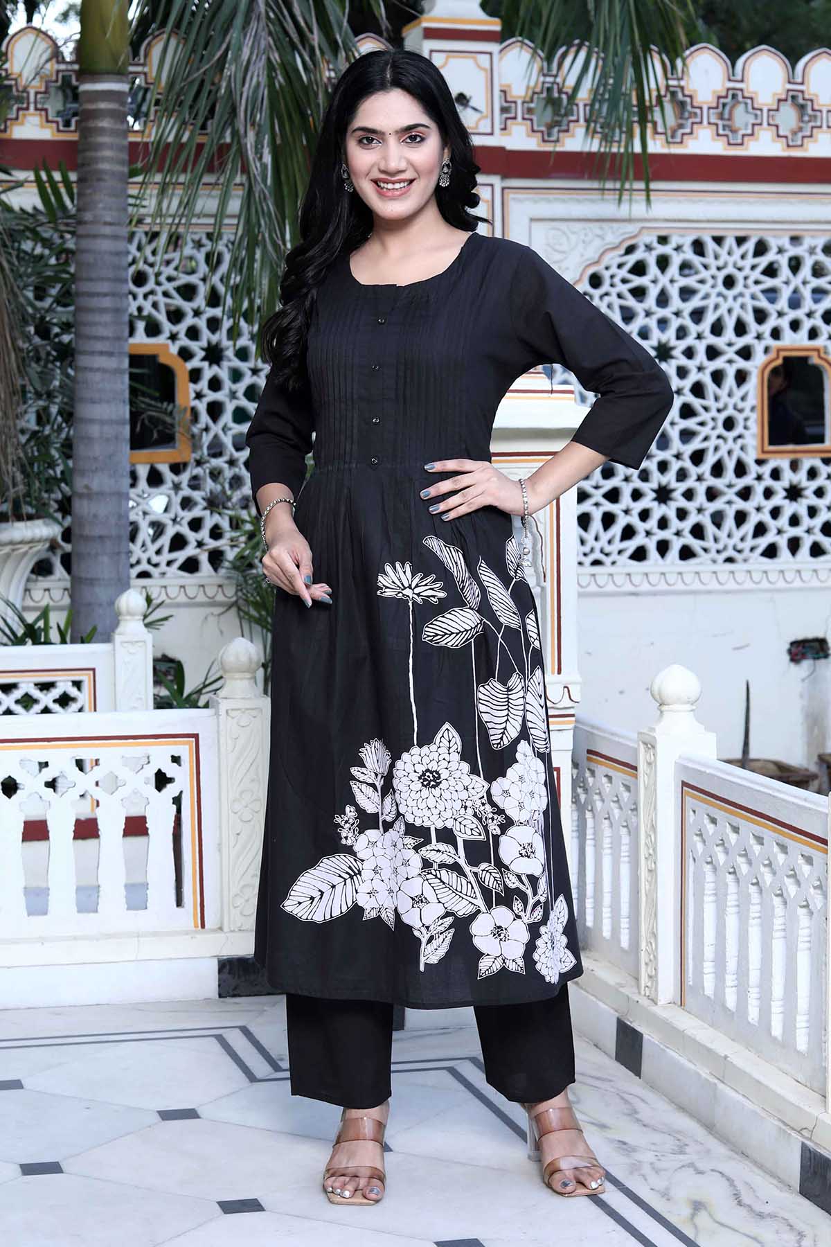 Buy Black Pintuck Kurta & Palazzo by Miravan for women online at ScrollnShops