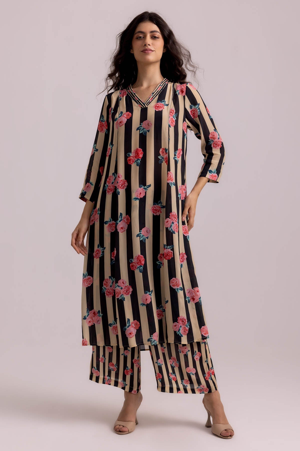 Buy Designer Black Pintuck Neck Palazzo Set Online at ScrollnShops