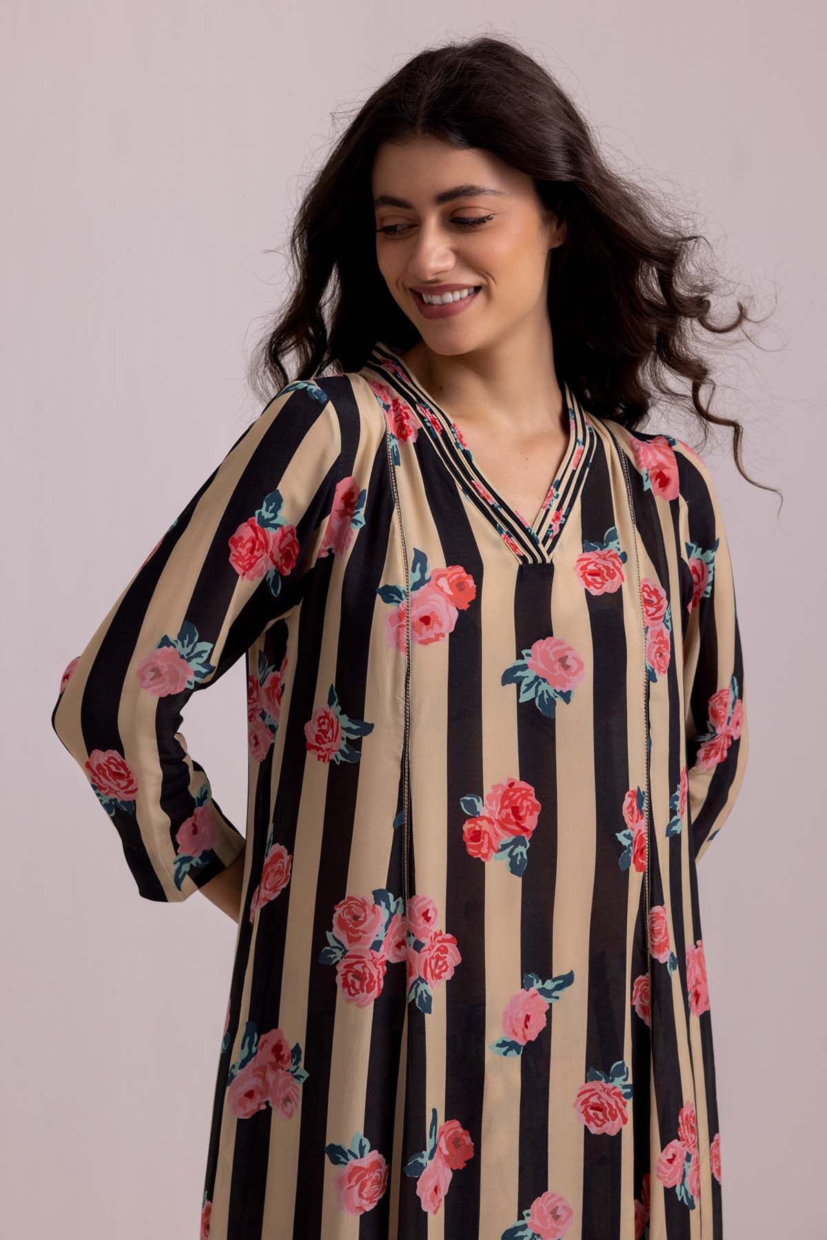 Black Pintuck Neck Palazzo Set