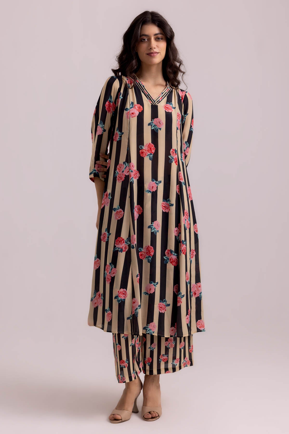 Black Pintuck Neck Palazzo Set