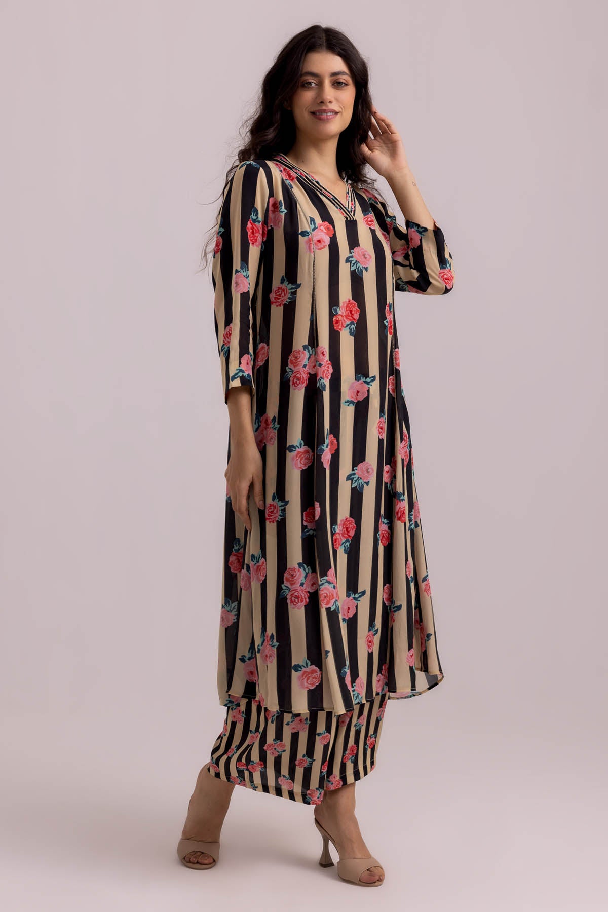 Black Pintuck Neck Palazzo Set