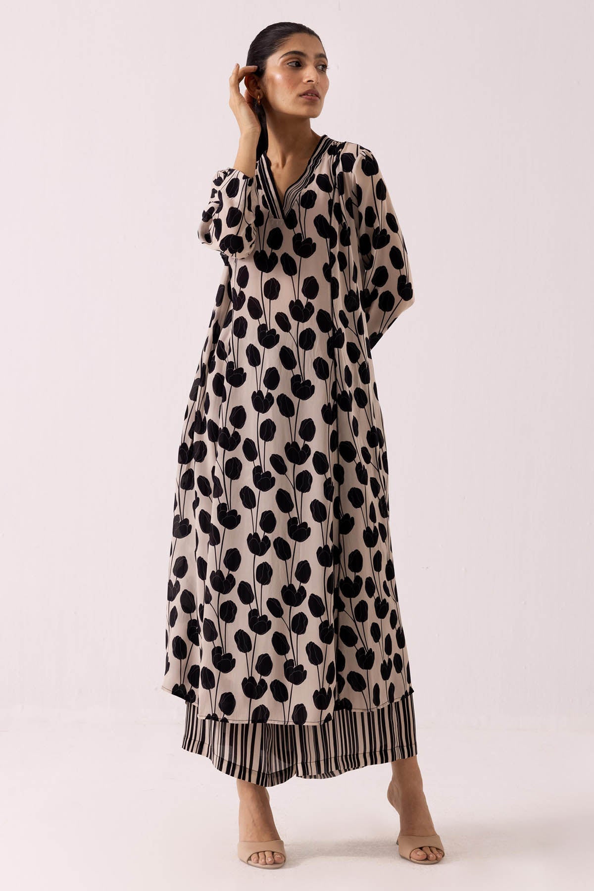 Buy Designer Black Pintuck Print Kurta Set Online at ScrollnShops