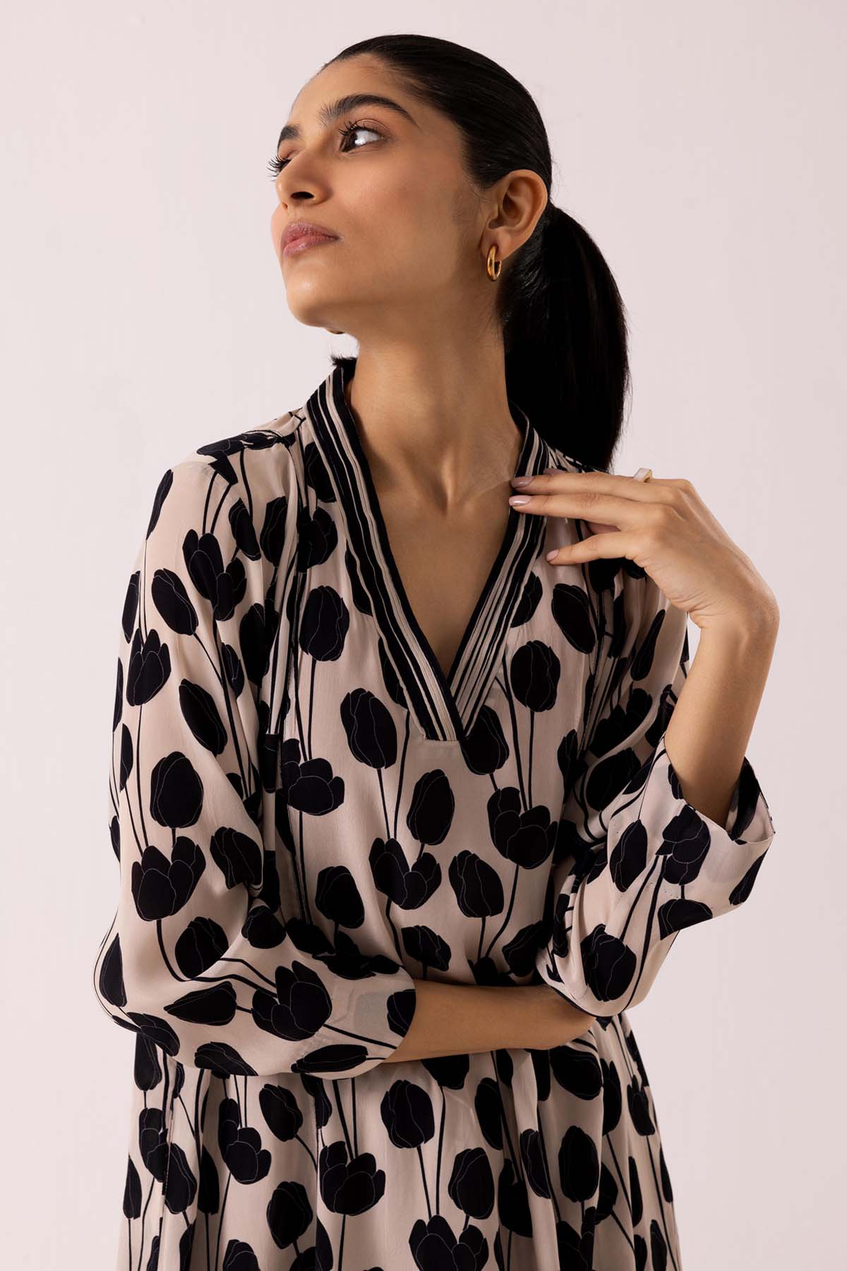 Black Pintuck Print Kurta Set