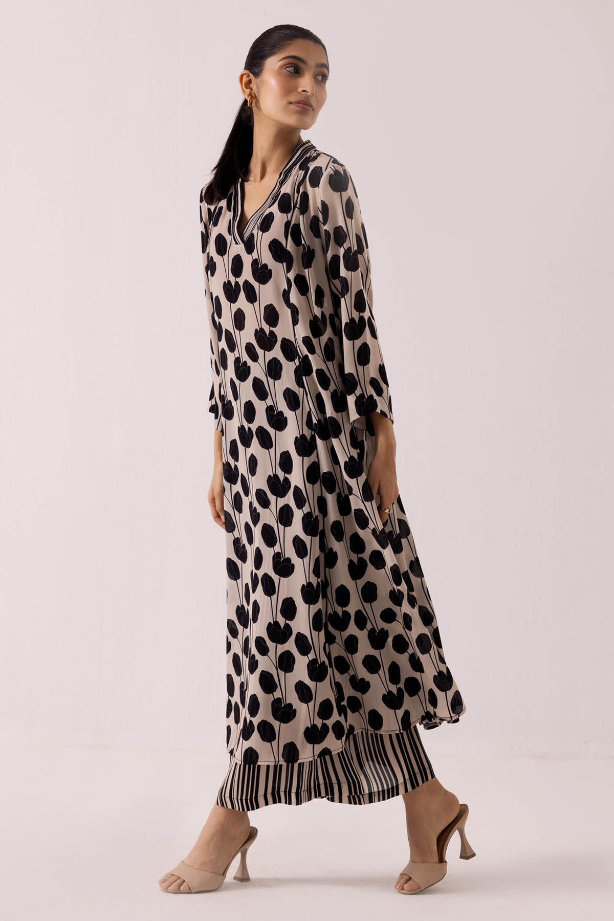 Black Pintuck Print Kurta Set