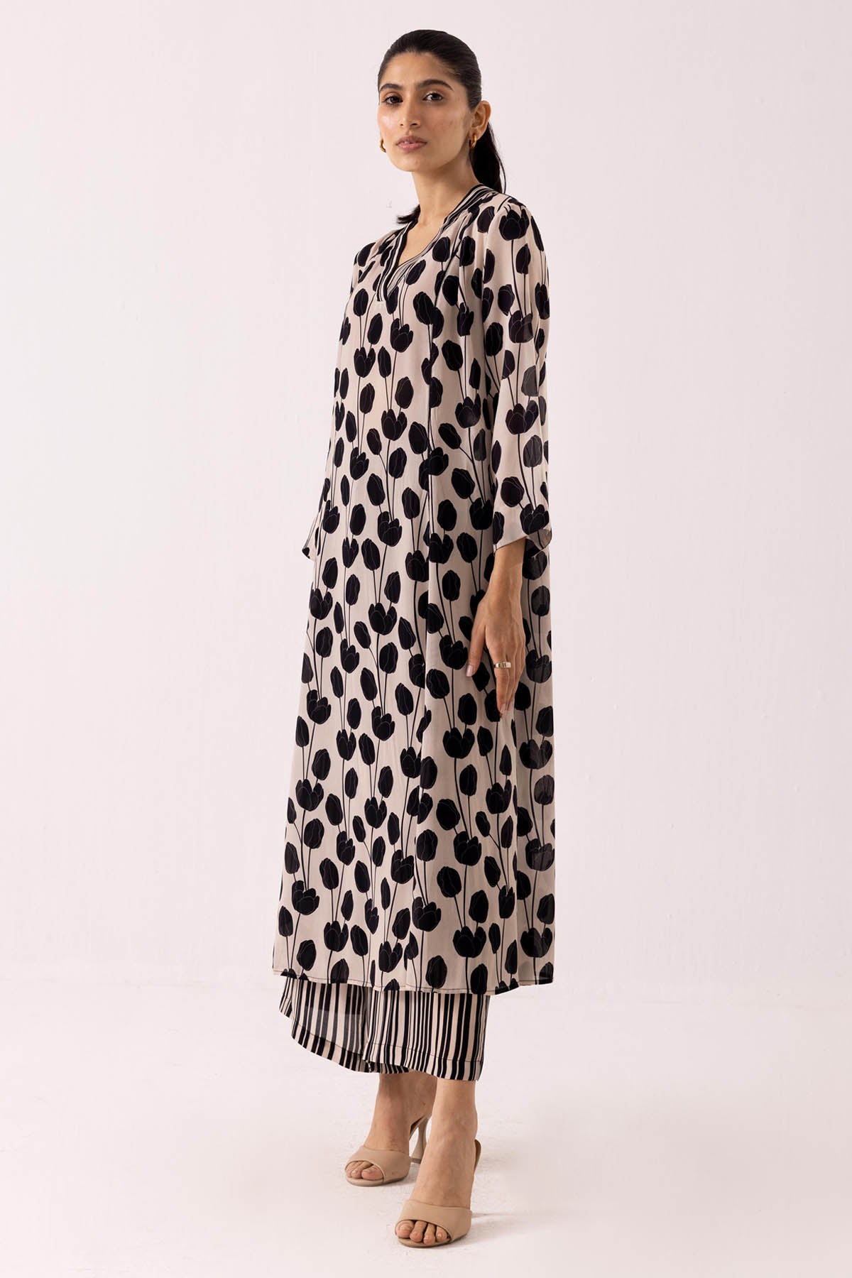 Black Pintuck Print Kurta Set