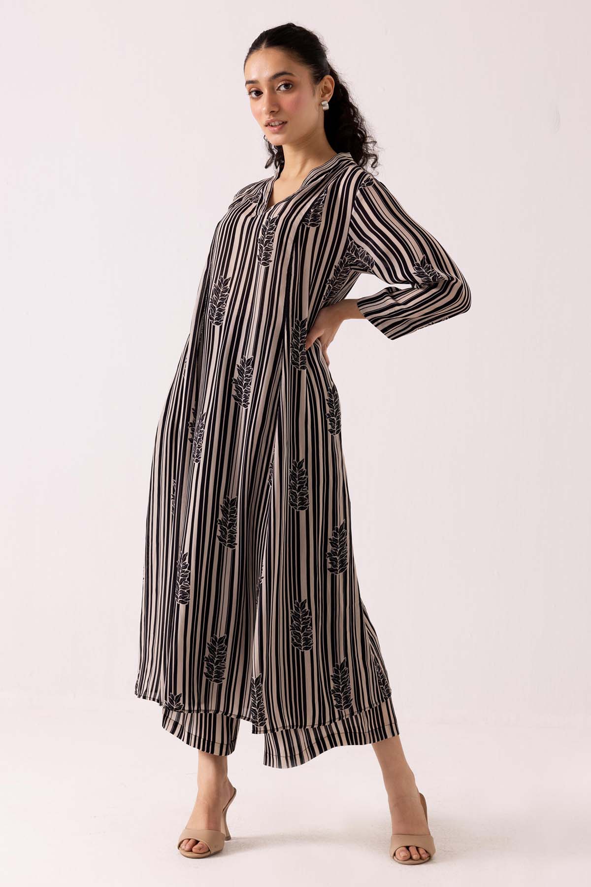 Black Pintuck Print Palazzo Set