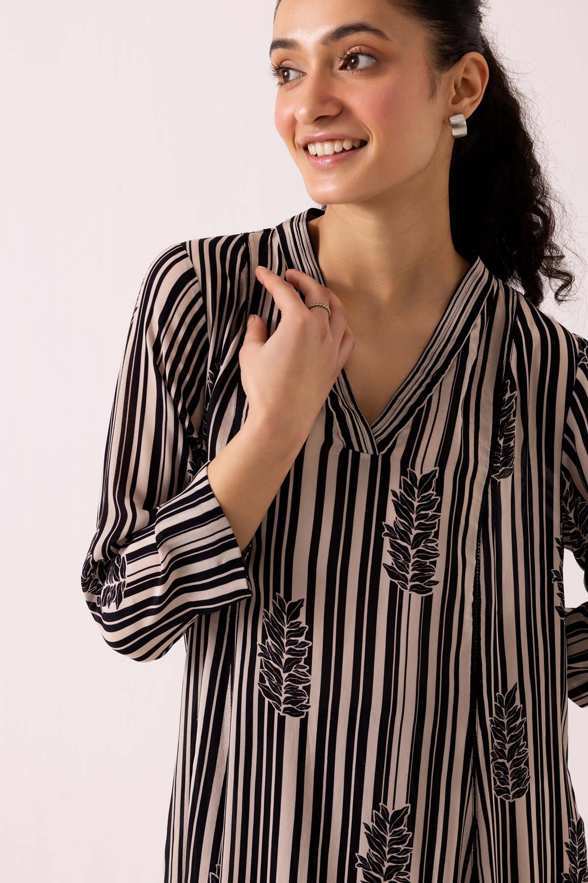 Black Pintuck Print Palazzo Set