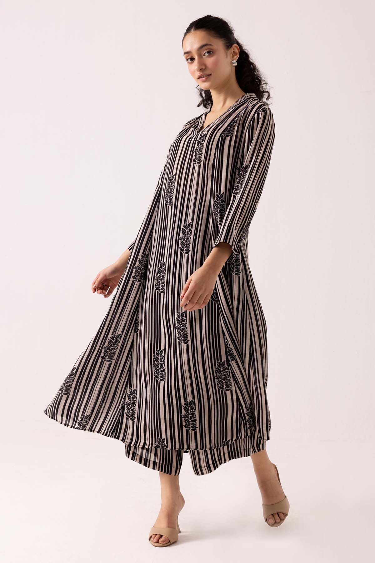 Black Pintuck Print Palazzo Set