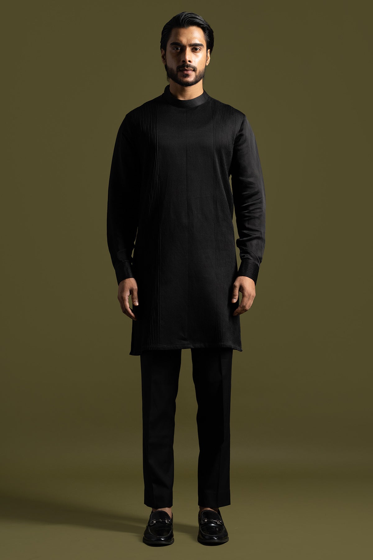 Buy Black Pintucks Kurta And Pants for men by Paarsh Atelier online available at scrollnshops