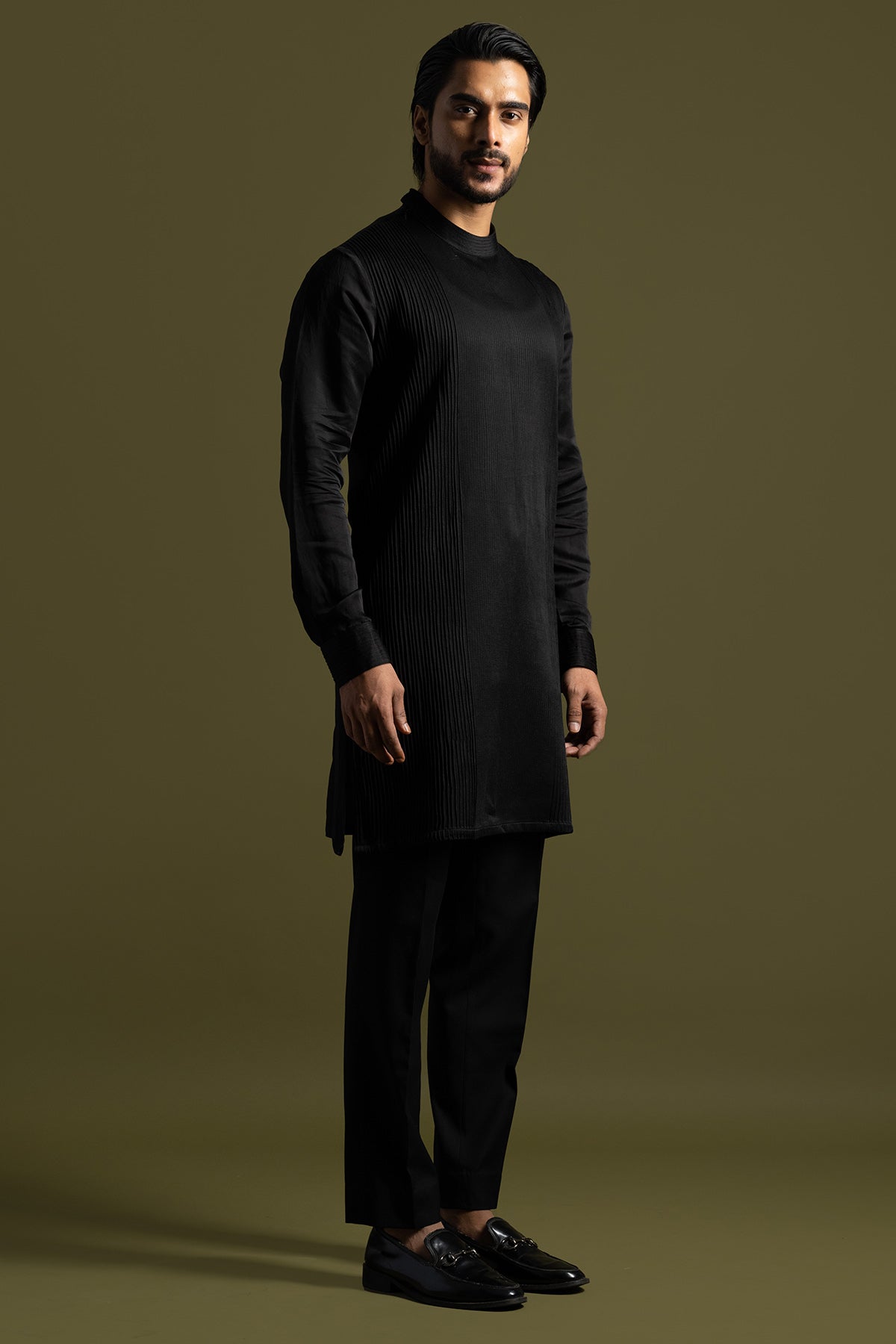 Black Pintucks Kurta And Pants