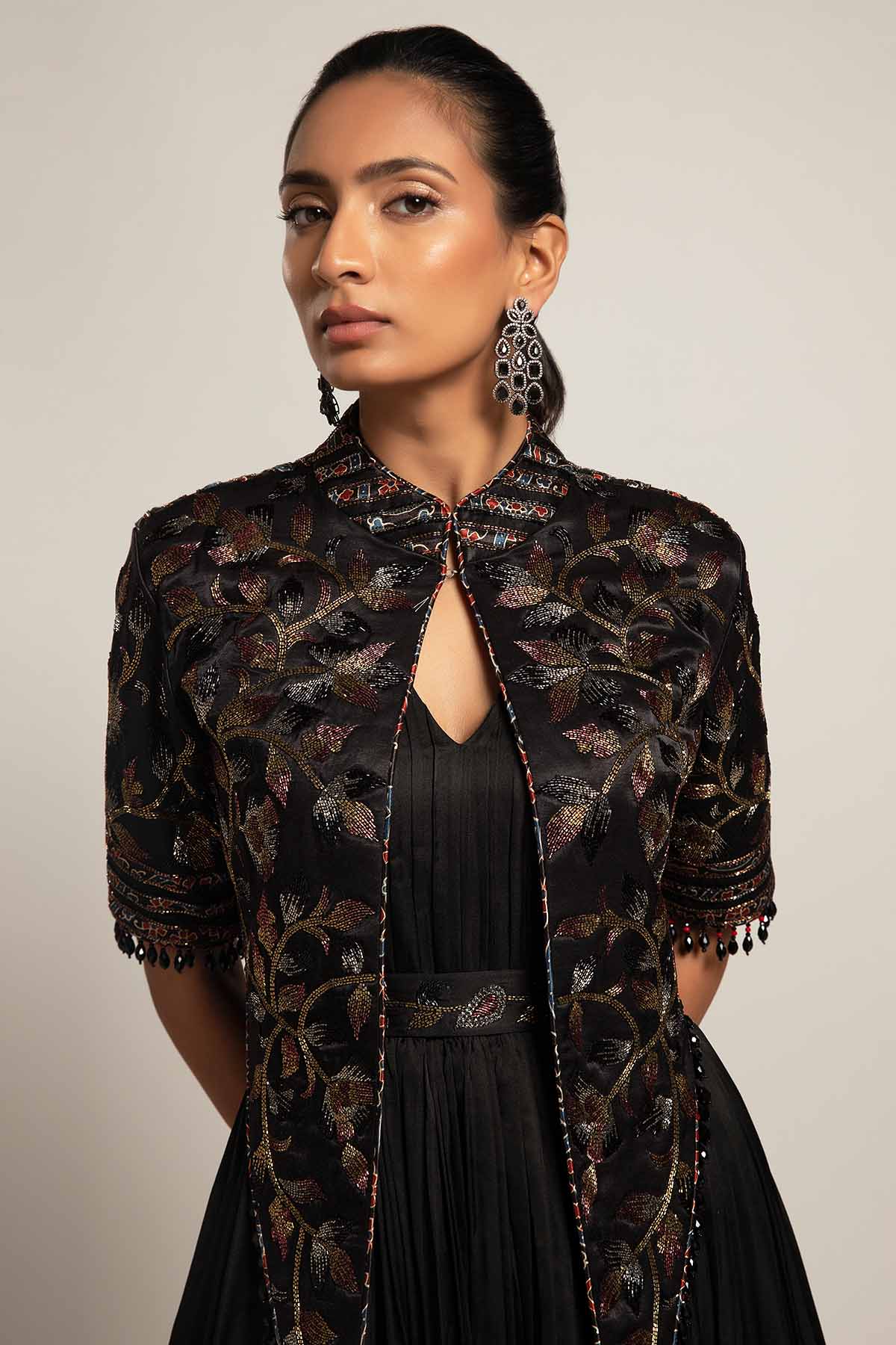 Black Pleated Gown & Jacket