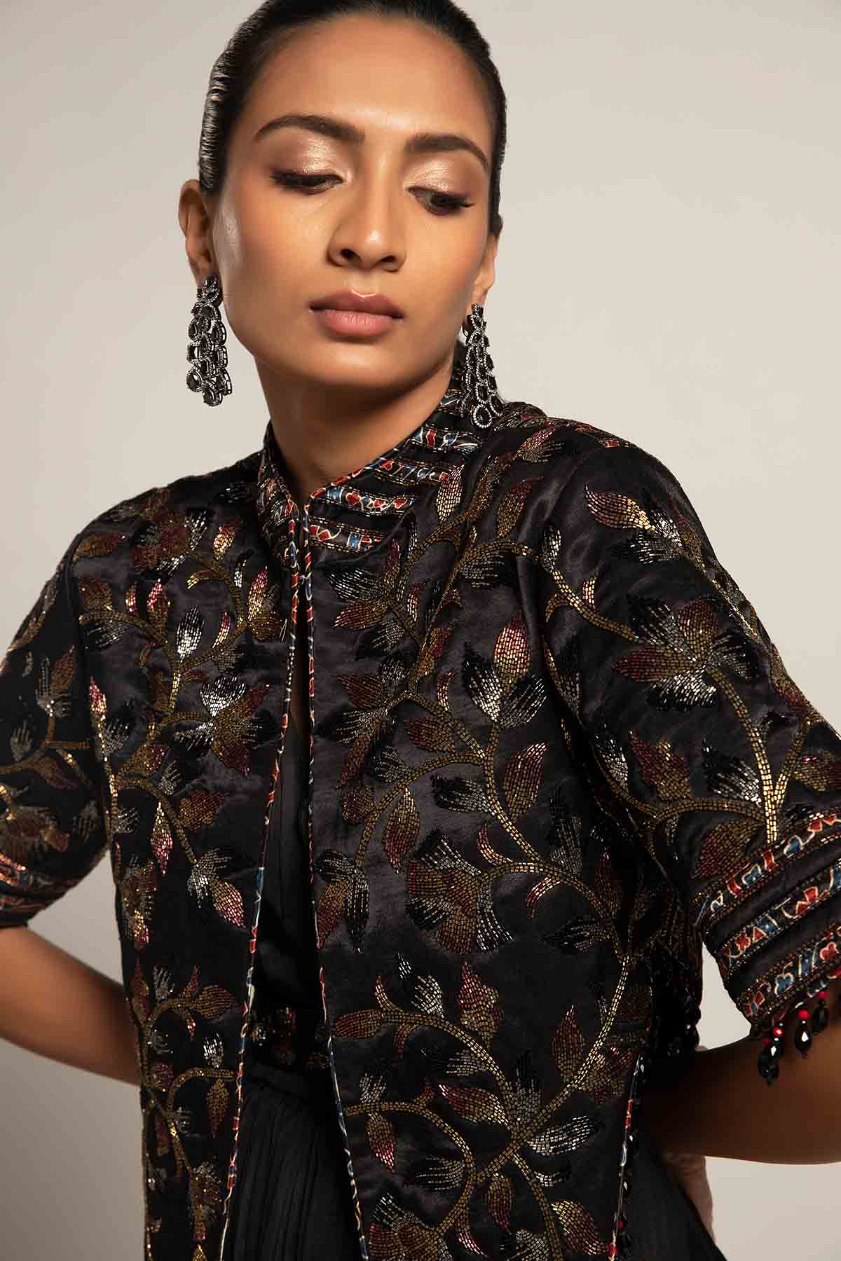 Black Pleated Gown & Jacket