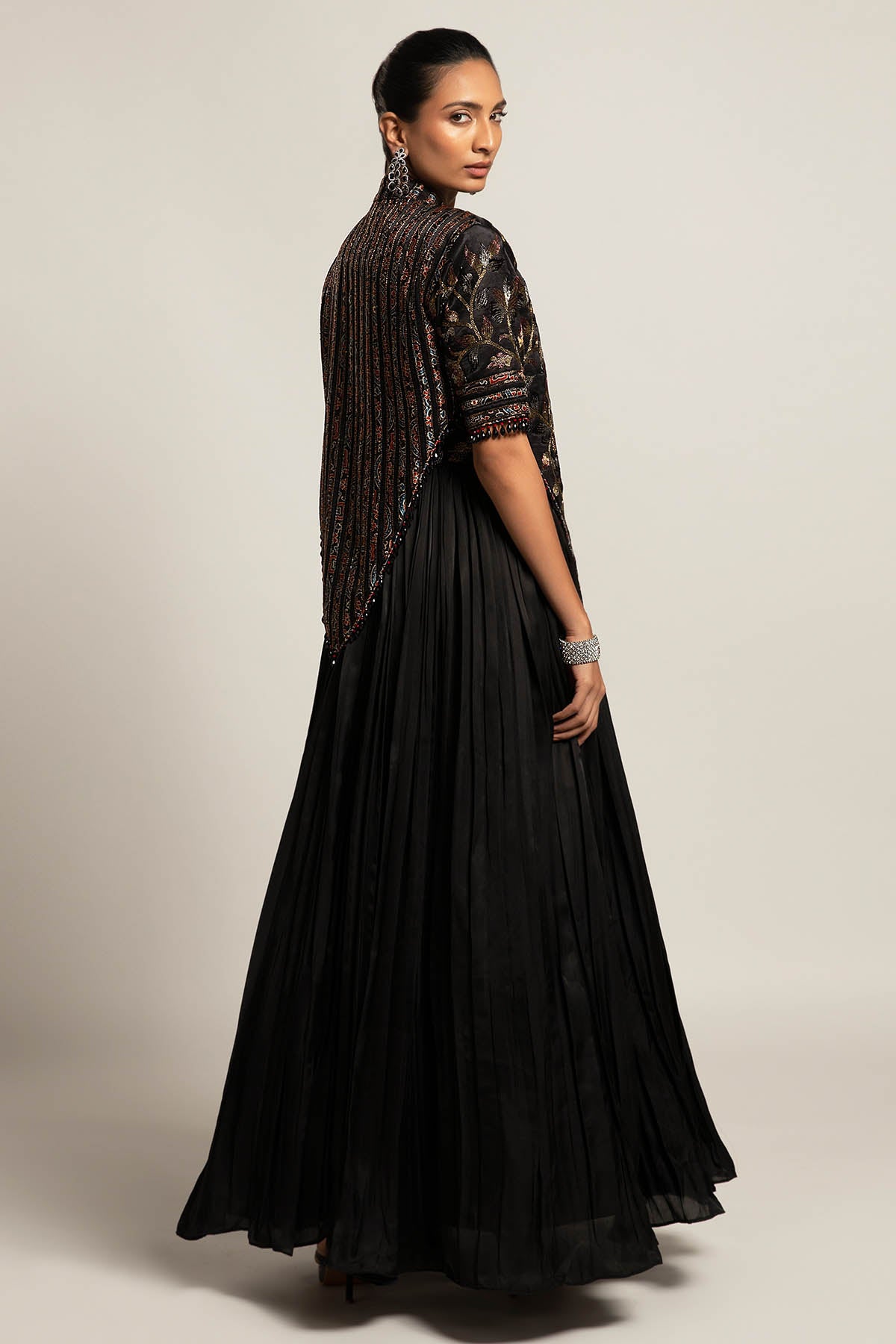 Black Pleated Gown & Jacket