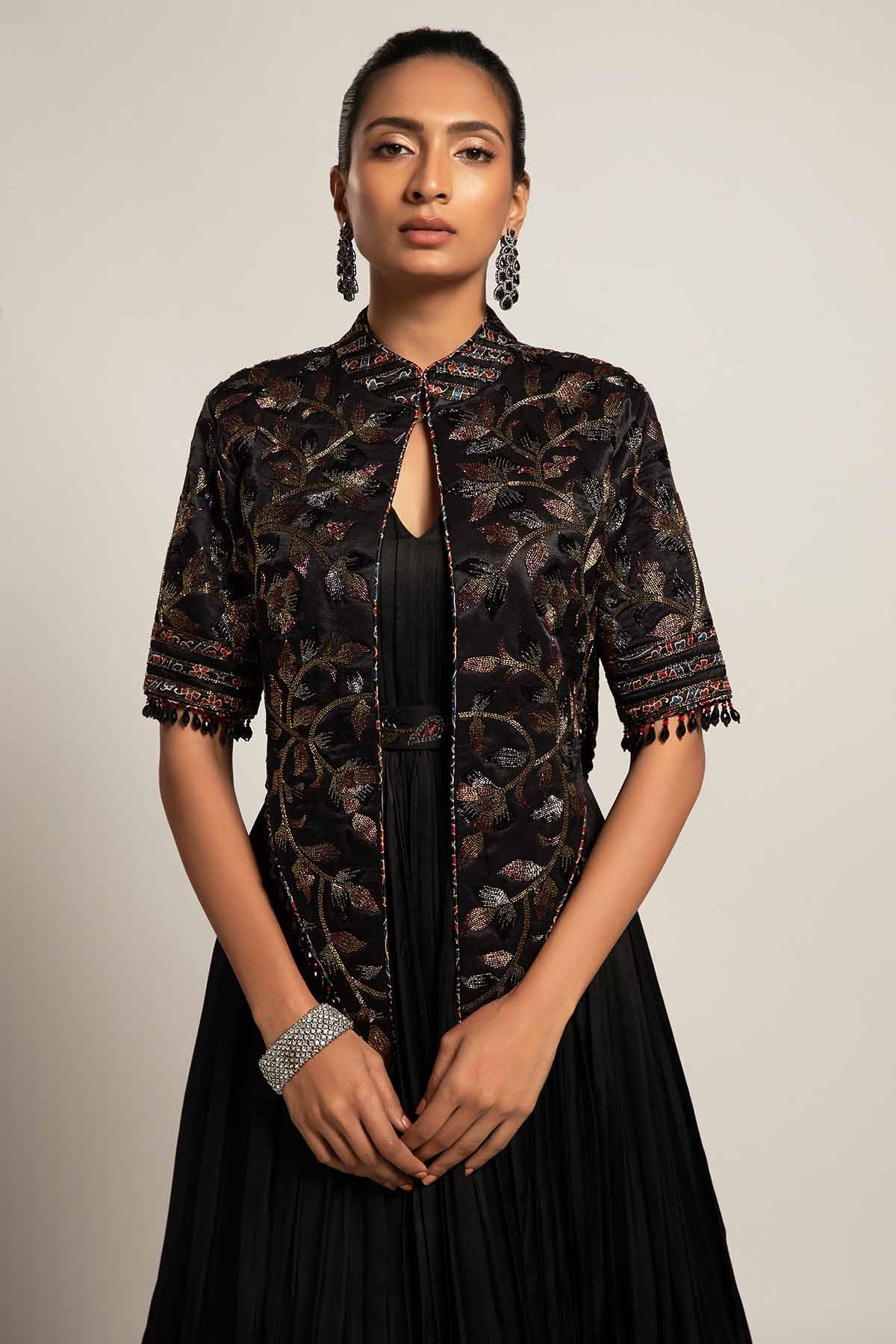 Black Pleated Gown & Jacket