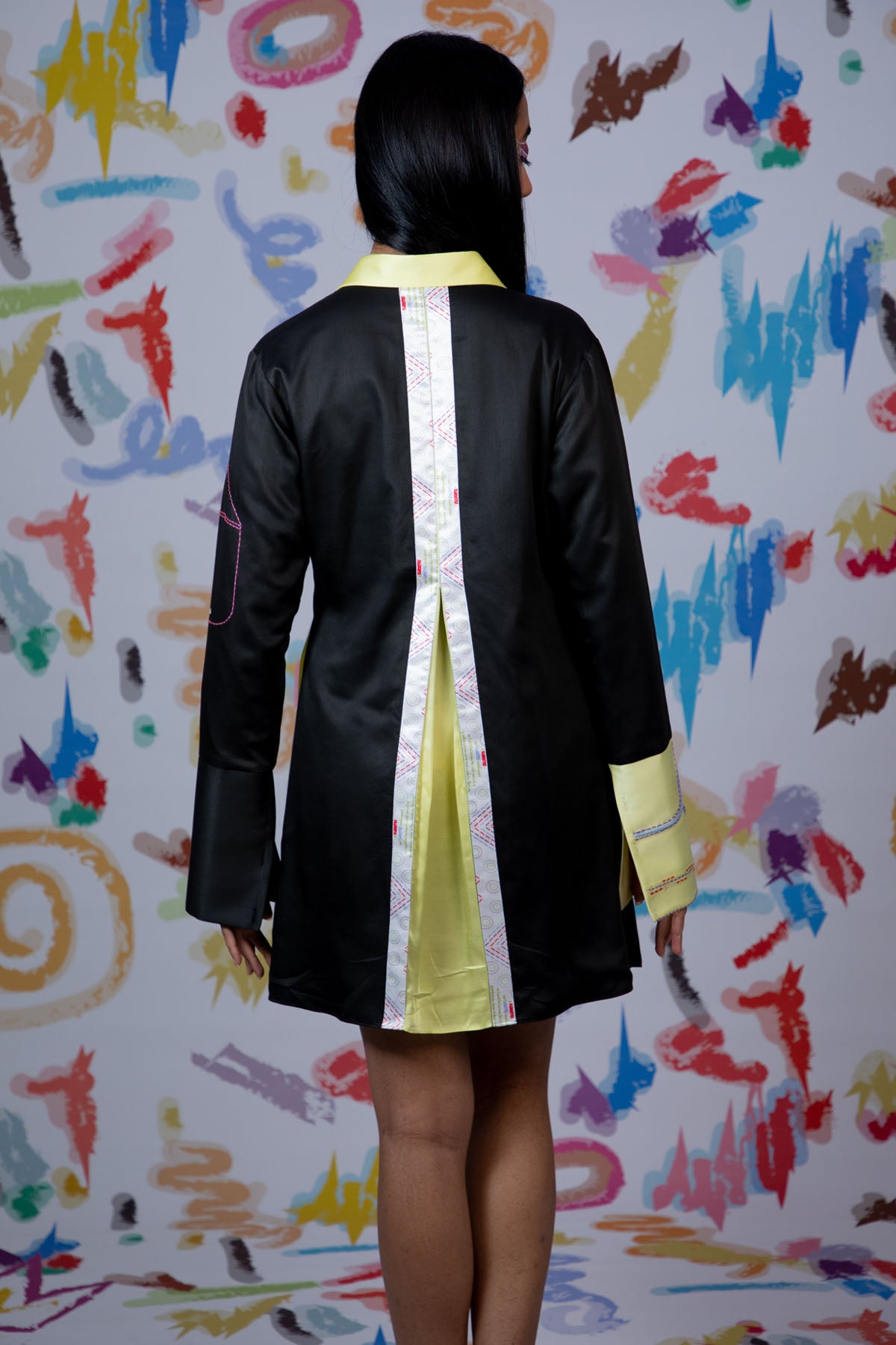 Black Pleated Mini Shirt Dress