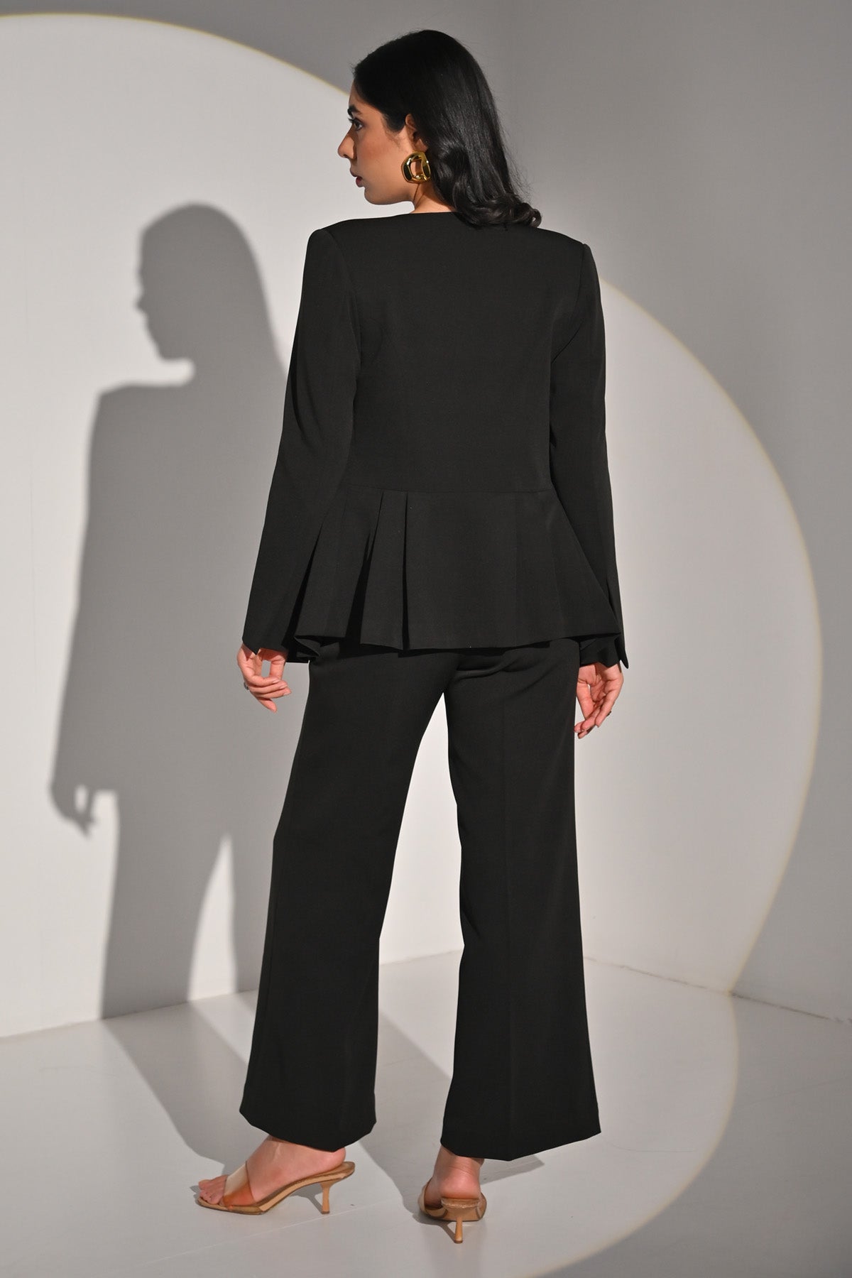 Black Pleated Waist Blazer