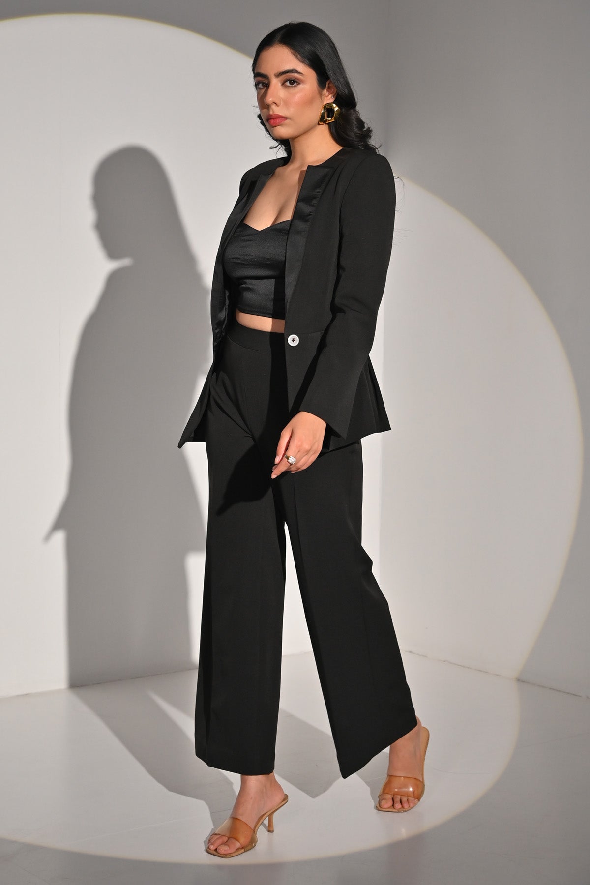 Black Pleated Waist Blazer