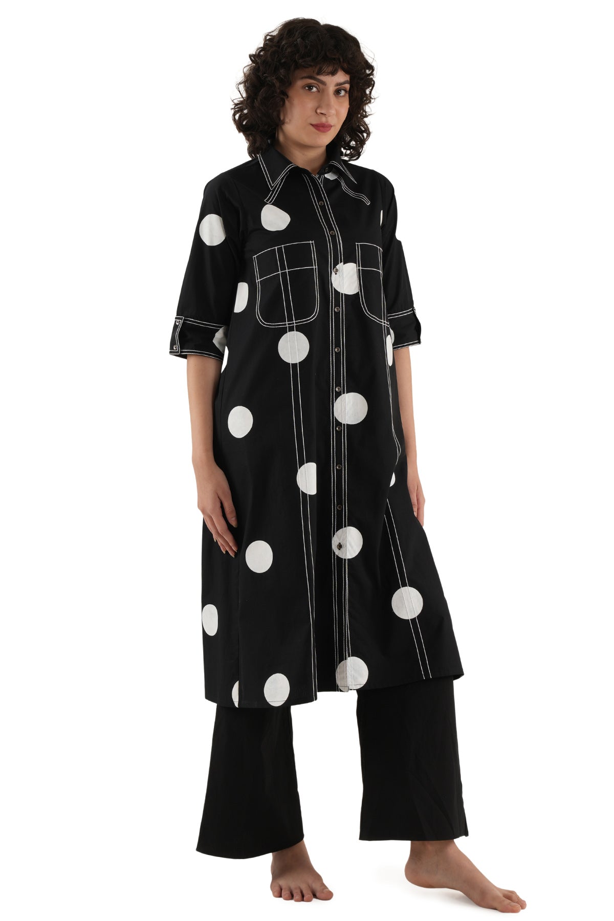 Black Polka Print Kurta & Pants