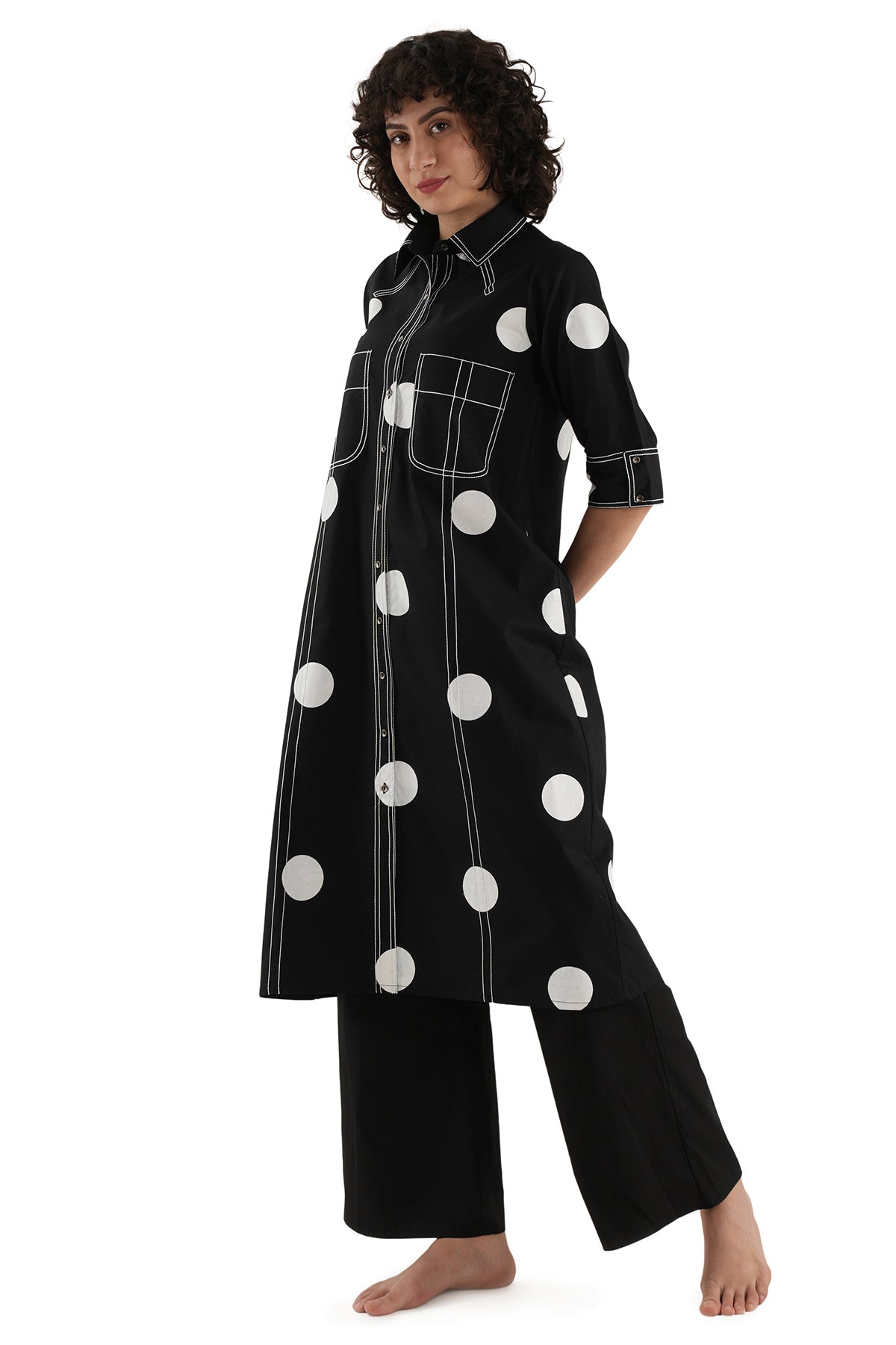 Black Polka Print Kurta & Pants