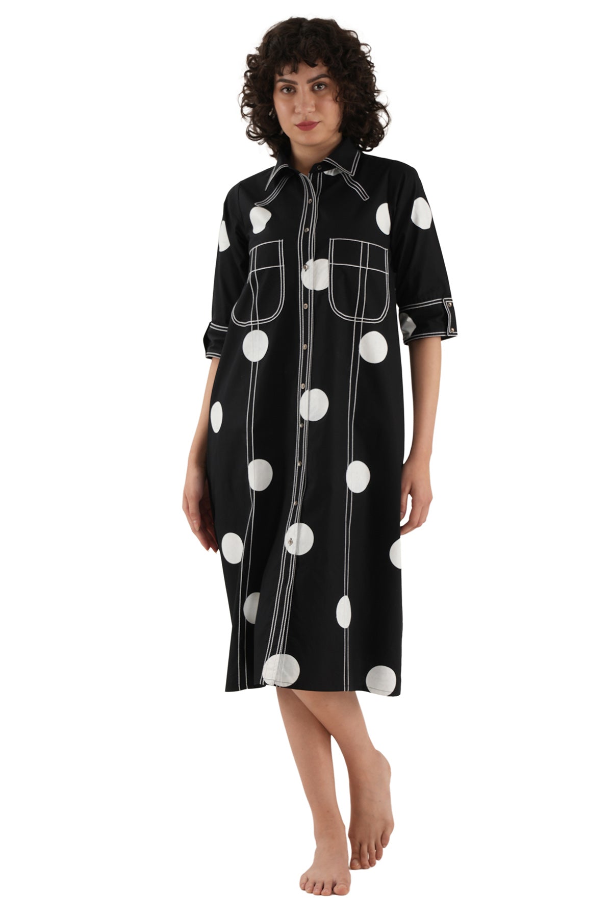 Buy Black Polka Printed Midi Dress for women by Khat Clothing online available at scrollnshops