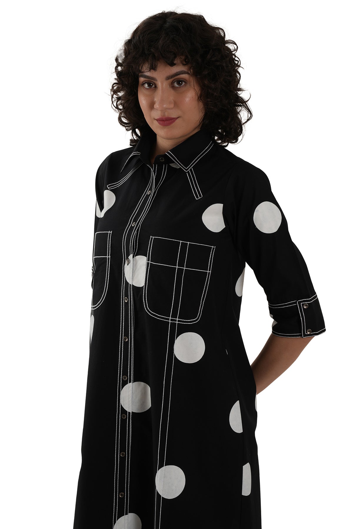 Black Polka Printed Midi Dress