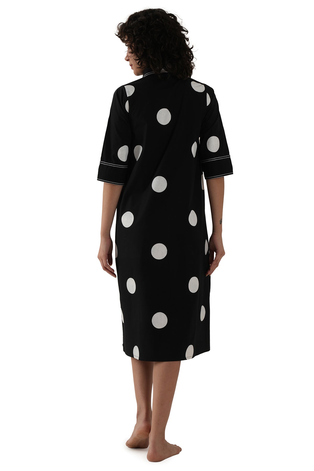 Black Polka Printed Midi Dress