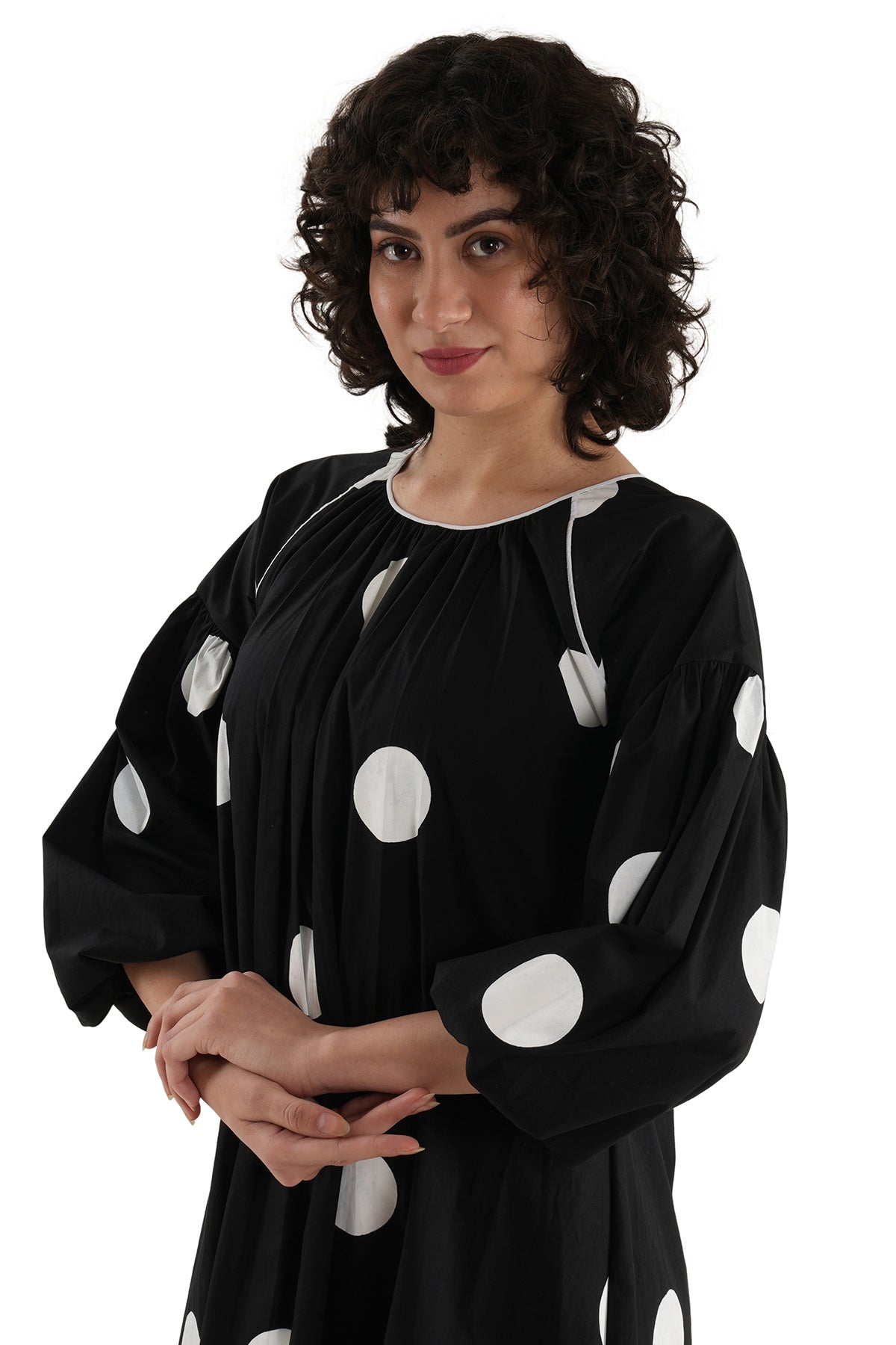 Black Poplin Cotton Midi Dress