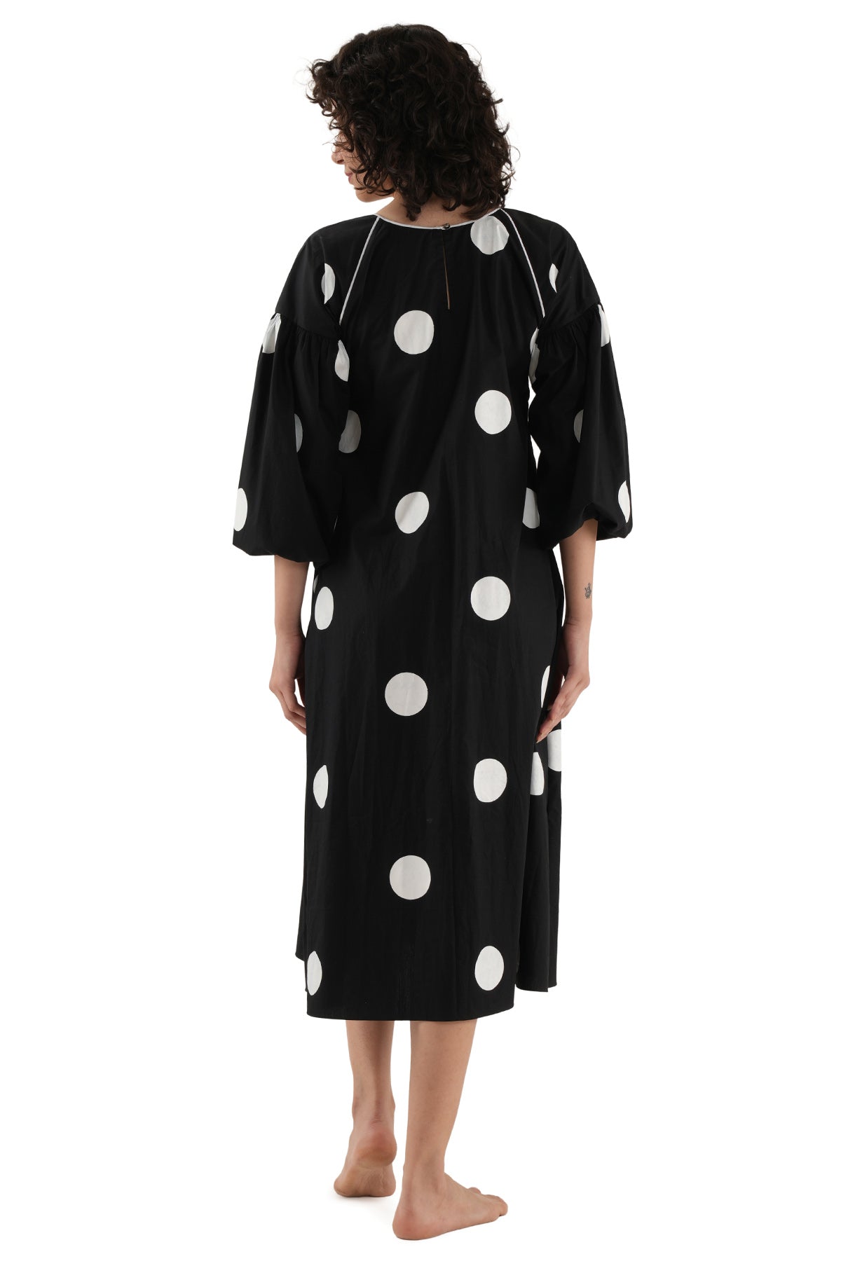 Black Poplin Cotton Midi Dress