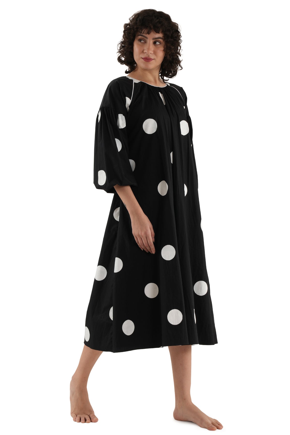 Black Poplin Cotton Midi Dress
