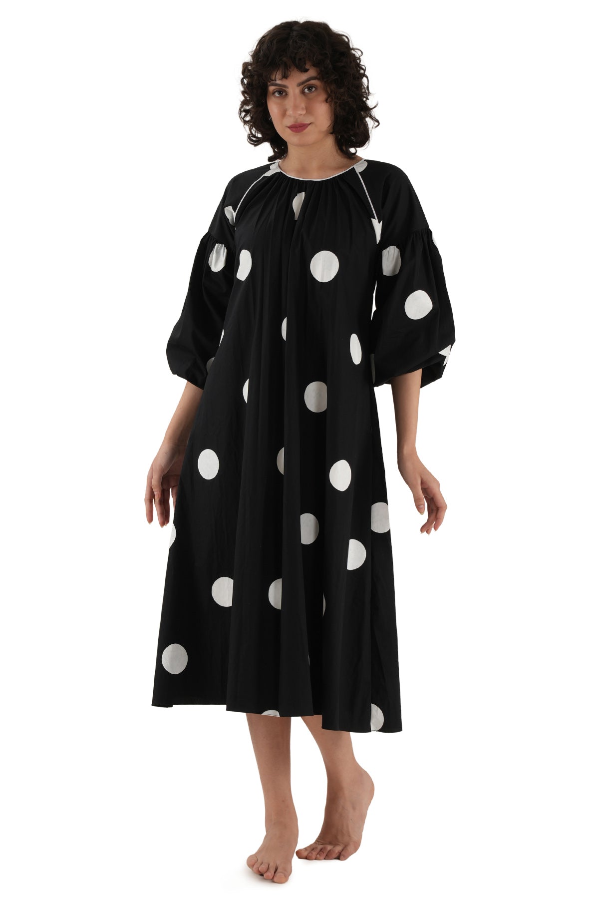 Black Poplin Cotton Midi Dress