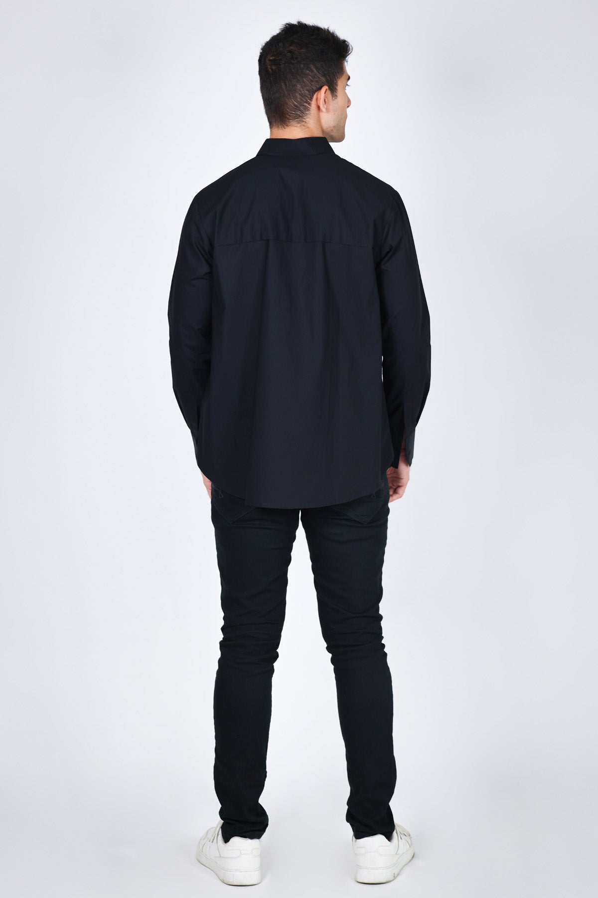 Black Poplin Flap Pocket Shirt
