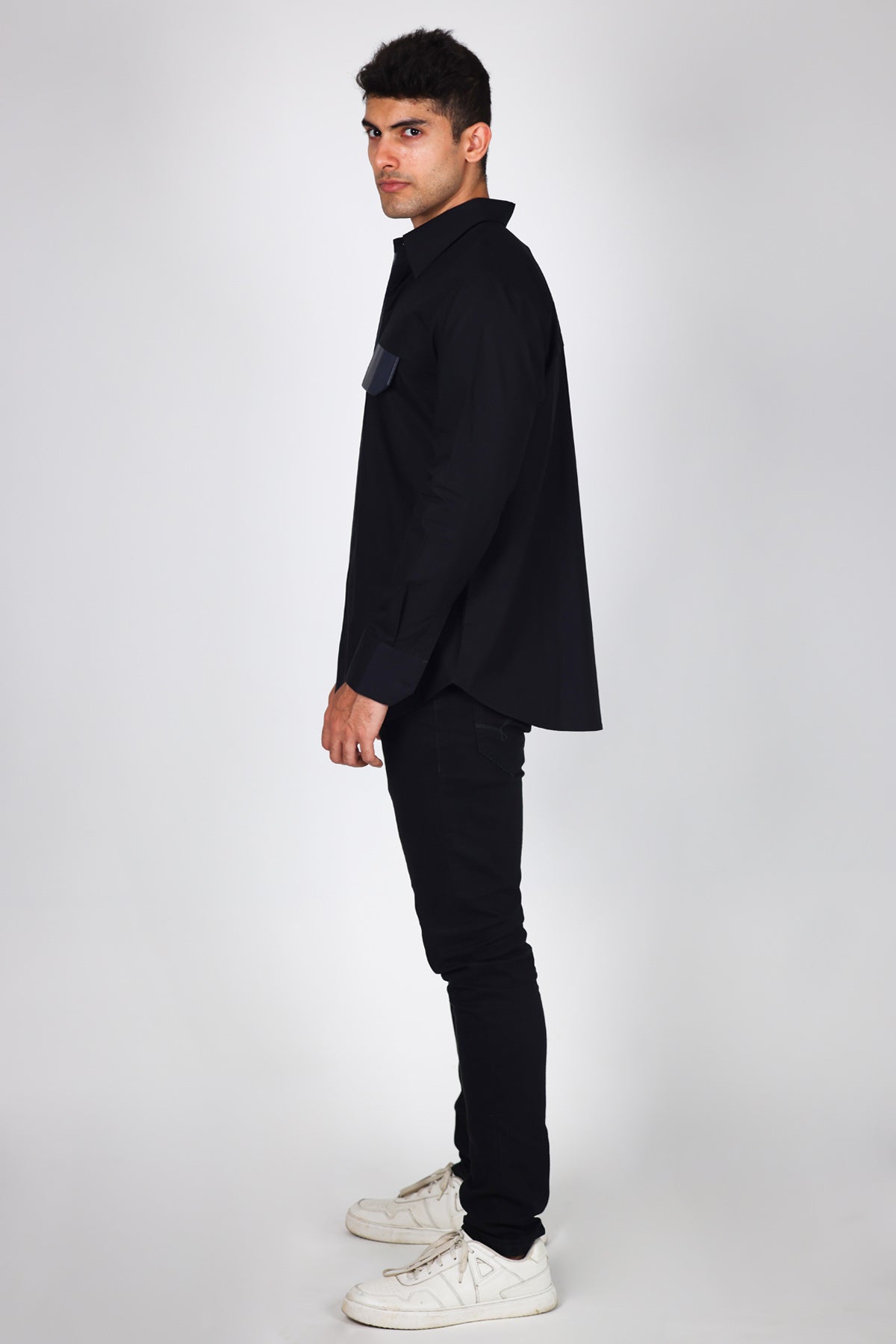 Black Poplin Flap Pocket Shirt