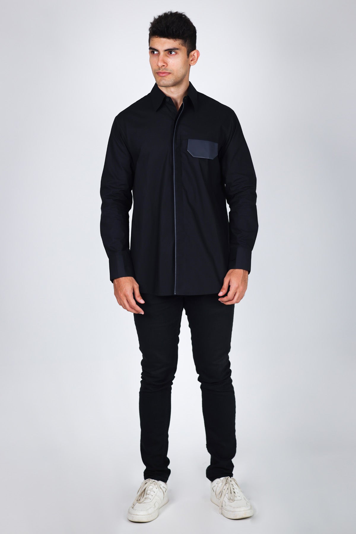 Arya Giri Black Poplin Flap Pocket Shirt for men online at ScrollnShops