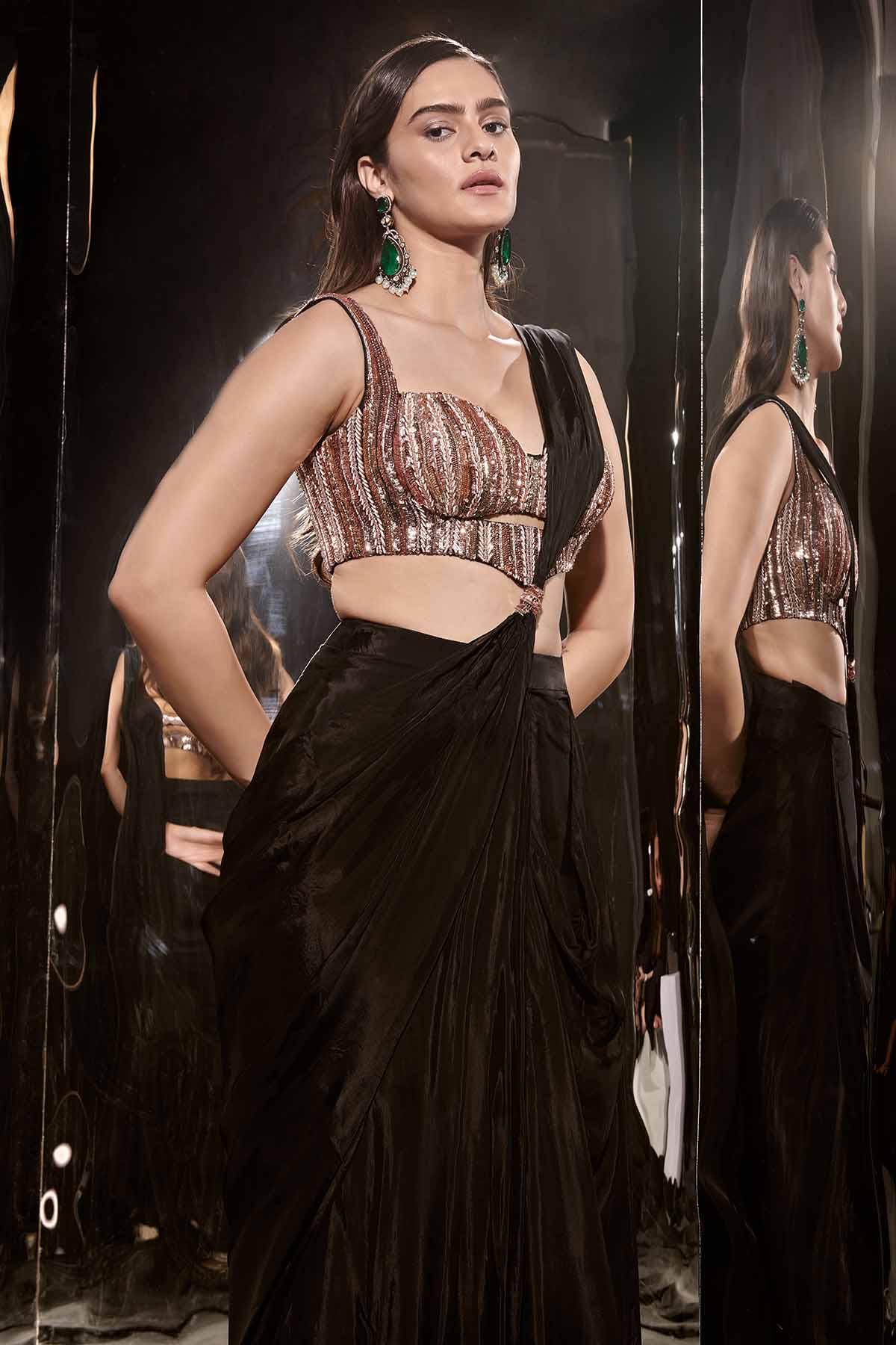 Black Pre-Draped Saree & Blouse