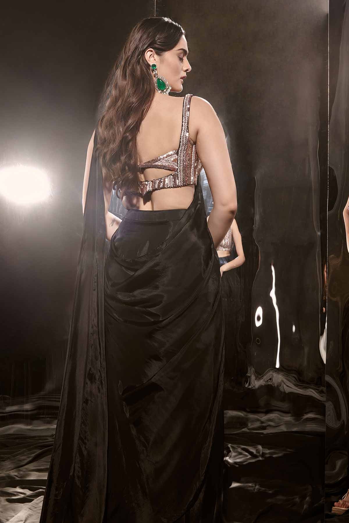 Black Pre-Draped Saree & Blouse