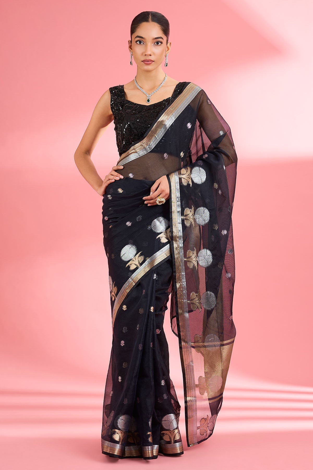 Buy Black Premium Kota Doria Saree for women by Milu Madan online available at scrollnshops