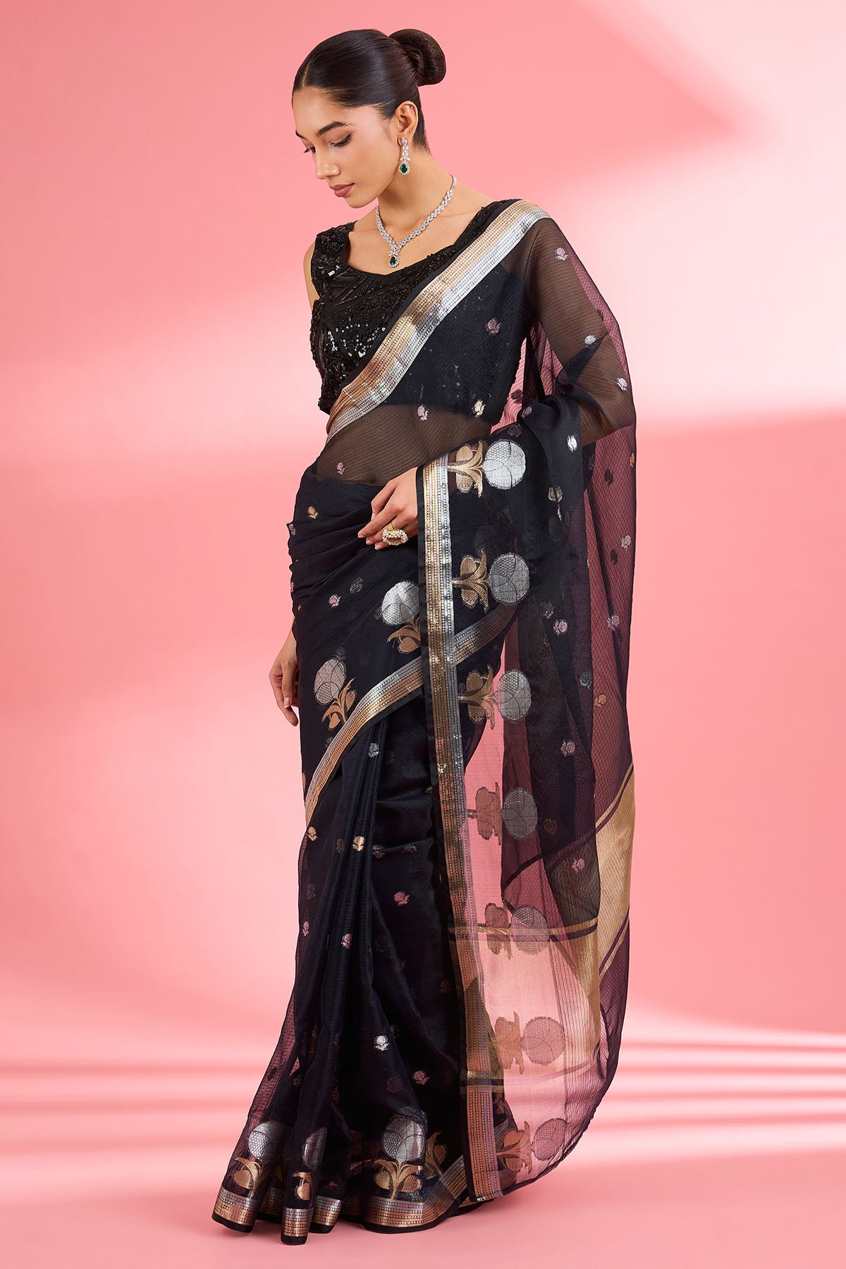 Black Premium Kota Doria Saree