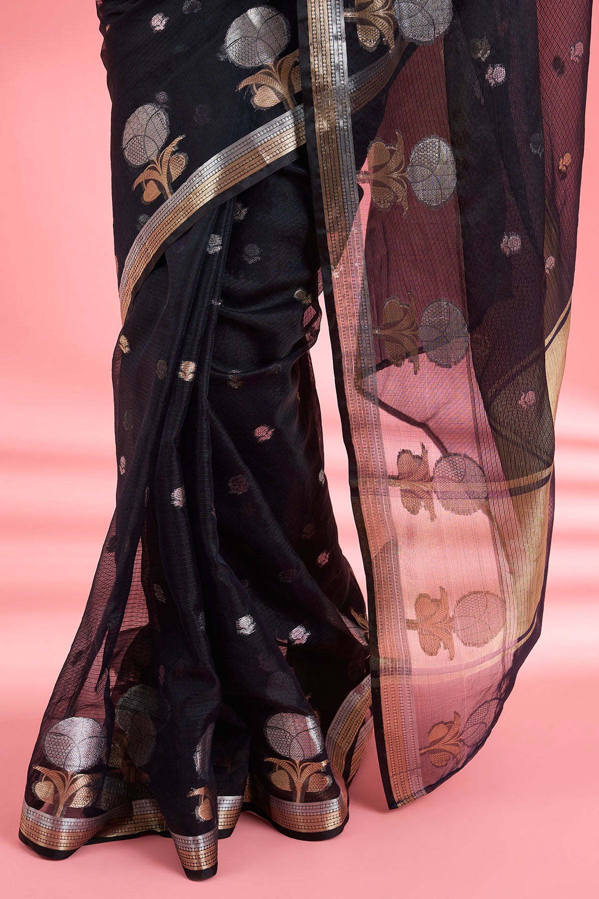 Black Premium Kota Doria Saree