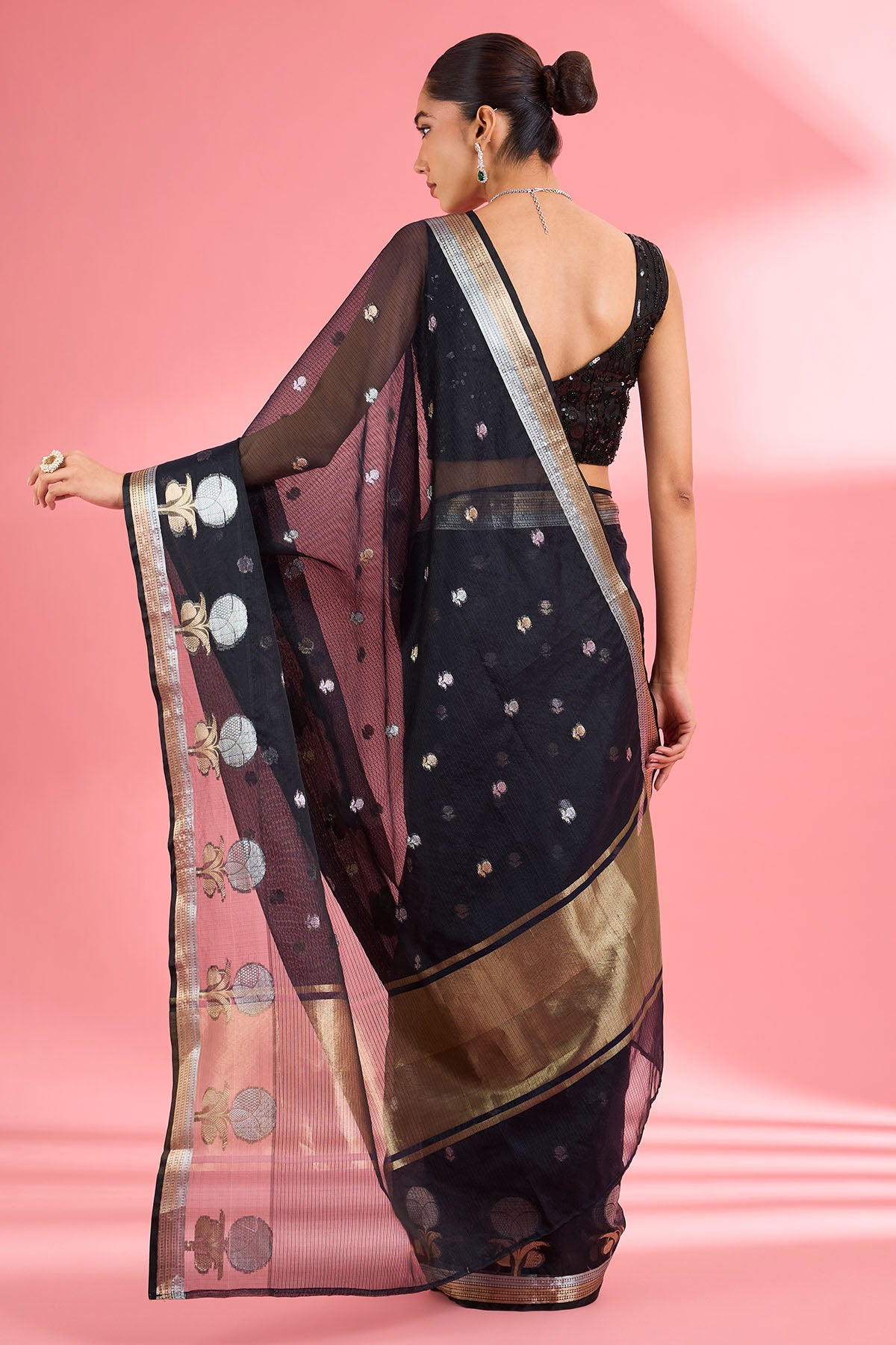 Black Premium Kota Doria Saree