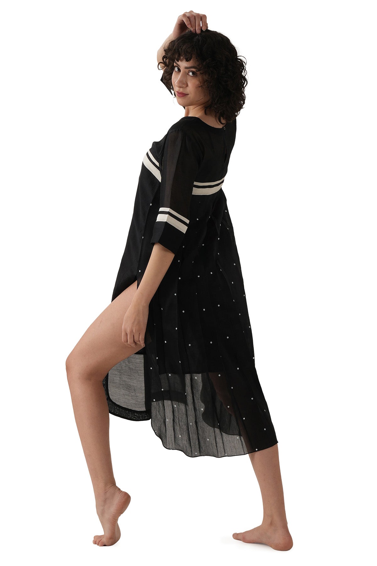 Black Print Pleated Midi Dress