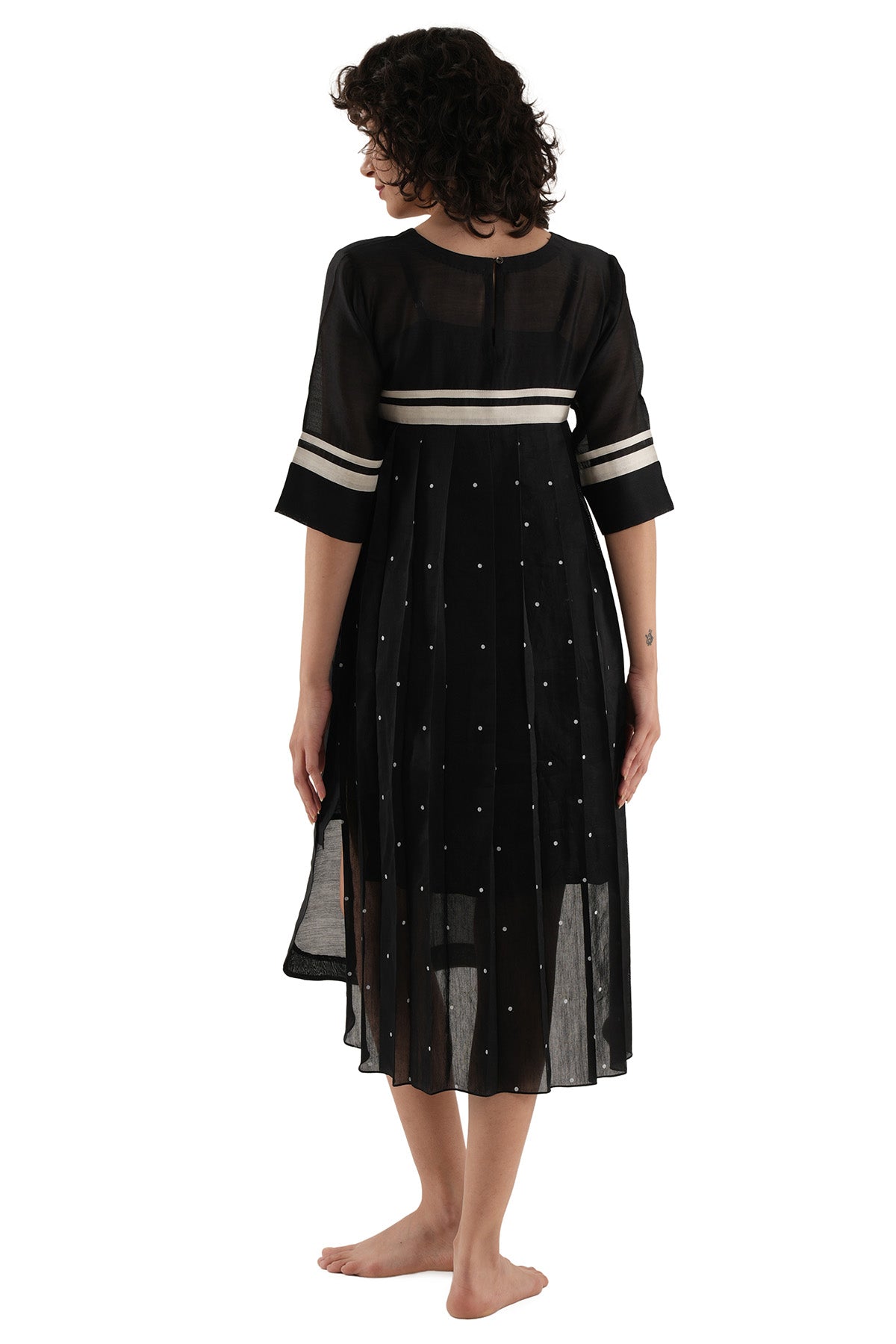 Black Print Pleated Midi Dress