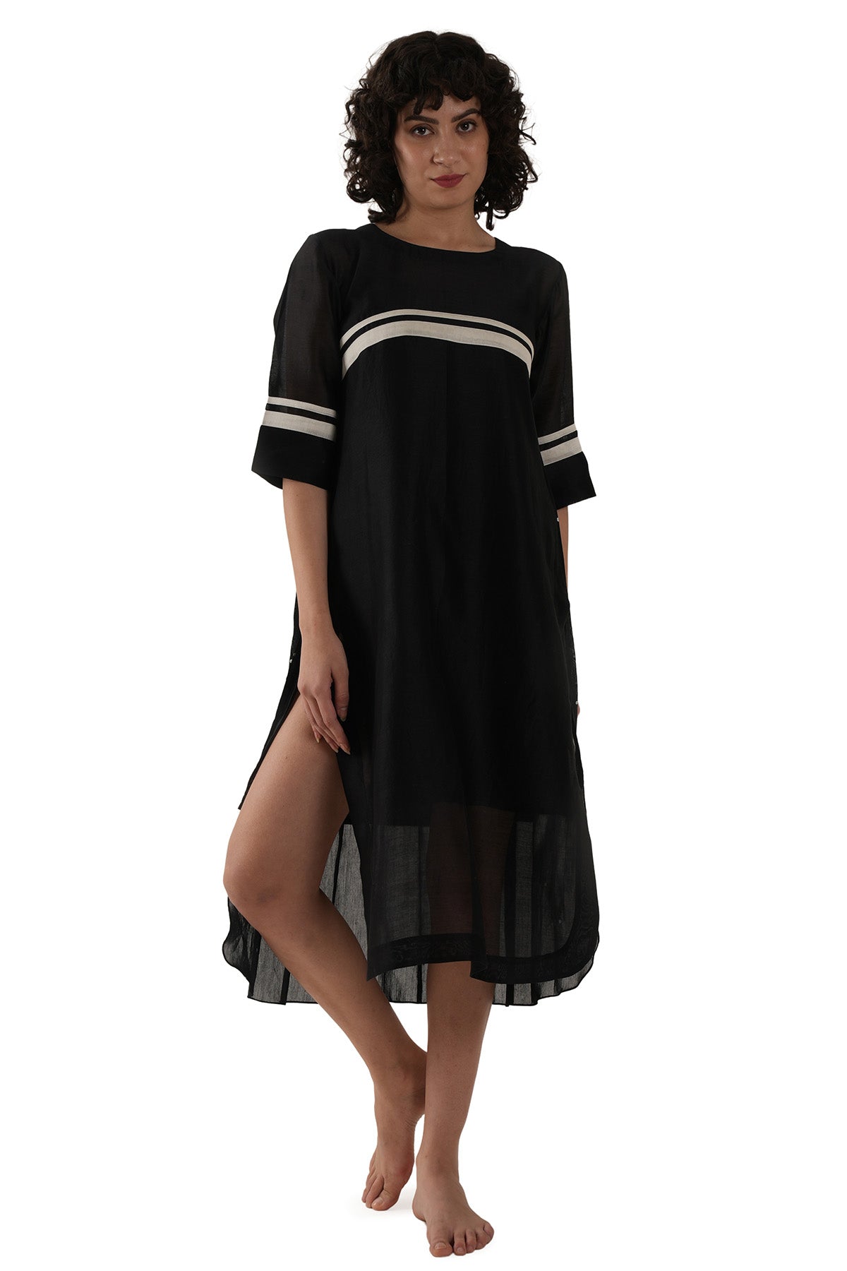 Buy Black Print Pleated Midi Dress for women by Khat Clothing online available at scrollnshops
