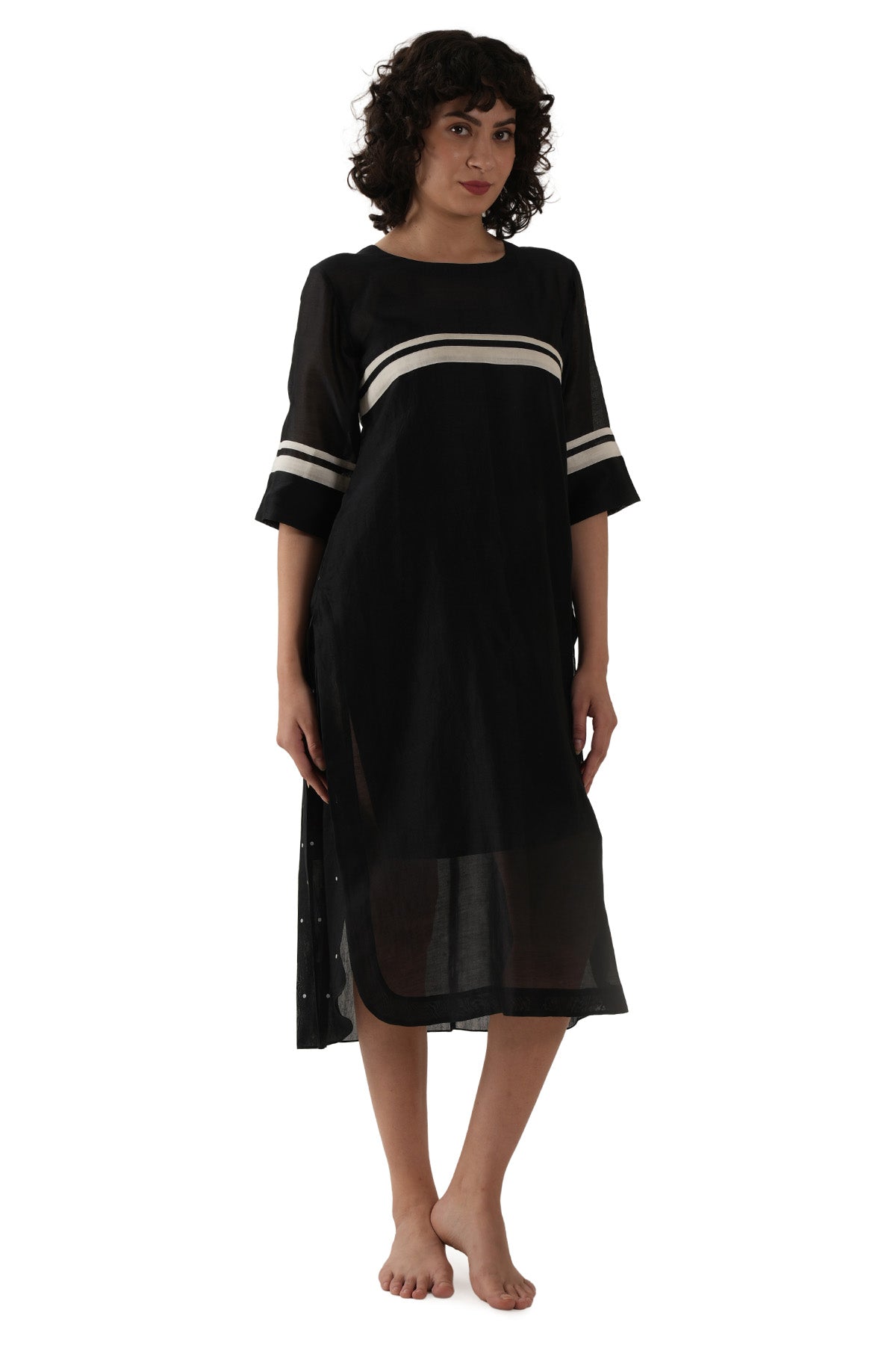 Black Print Pleated Midi Dress