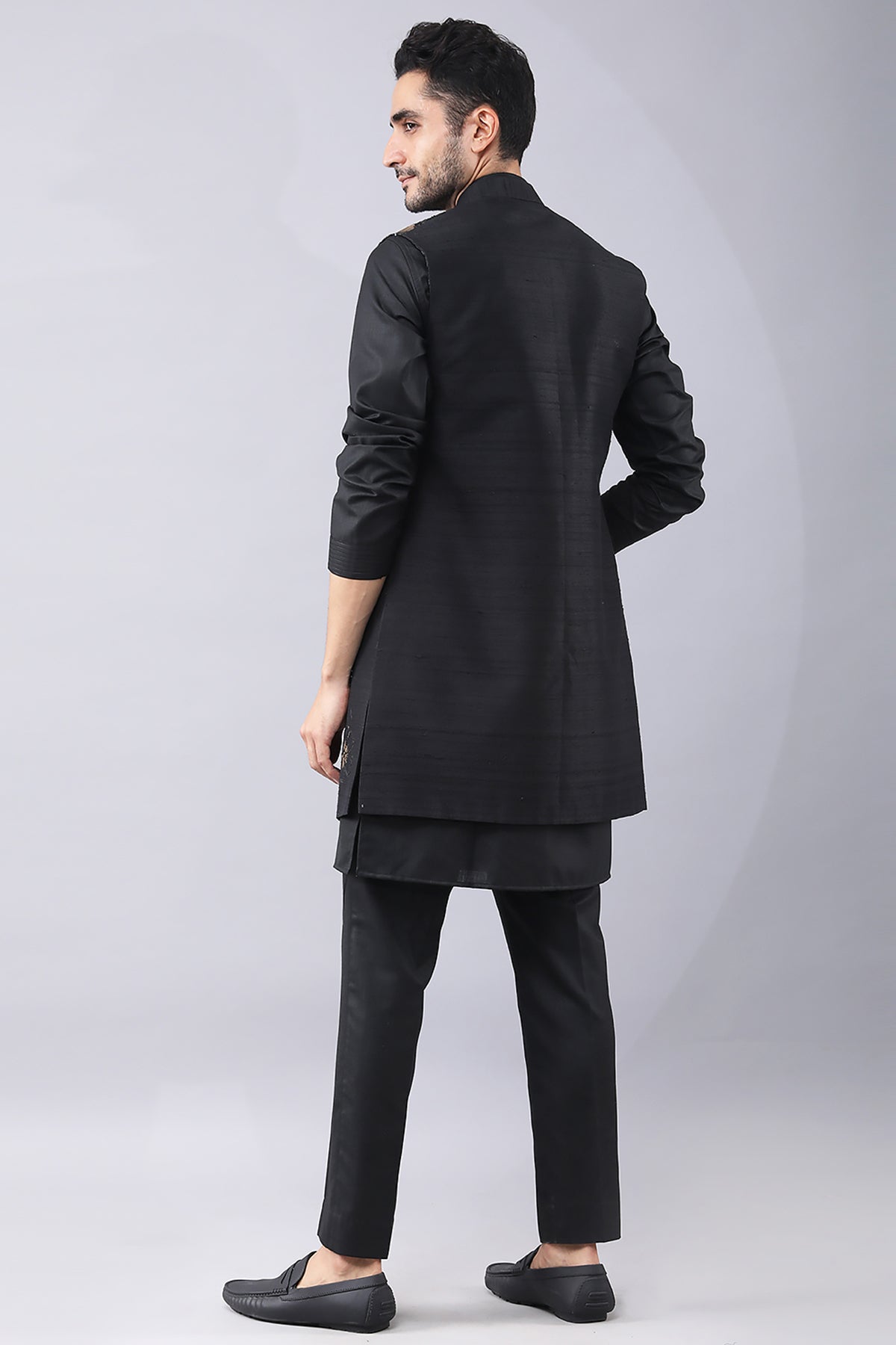 Black Print Ruby Silk Jacket Set