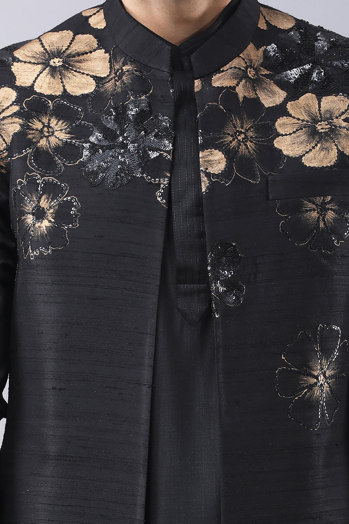 Black Print Ruby Silk Jacket Set