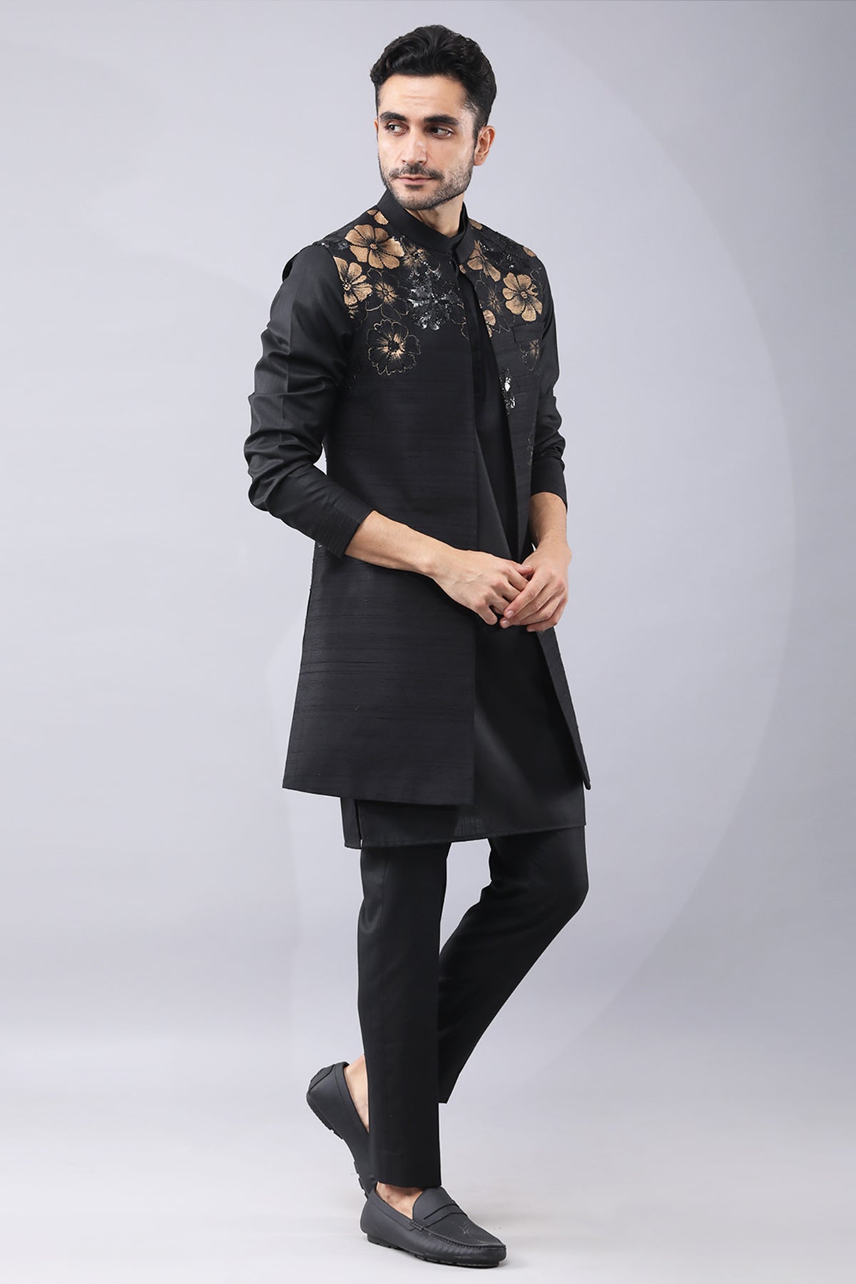 Black Print Ruby Silk Jacket Set